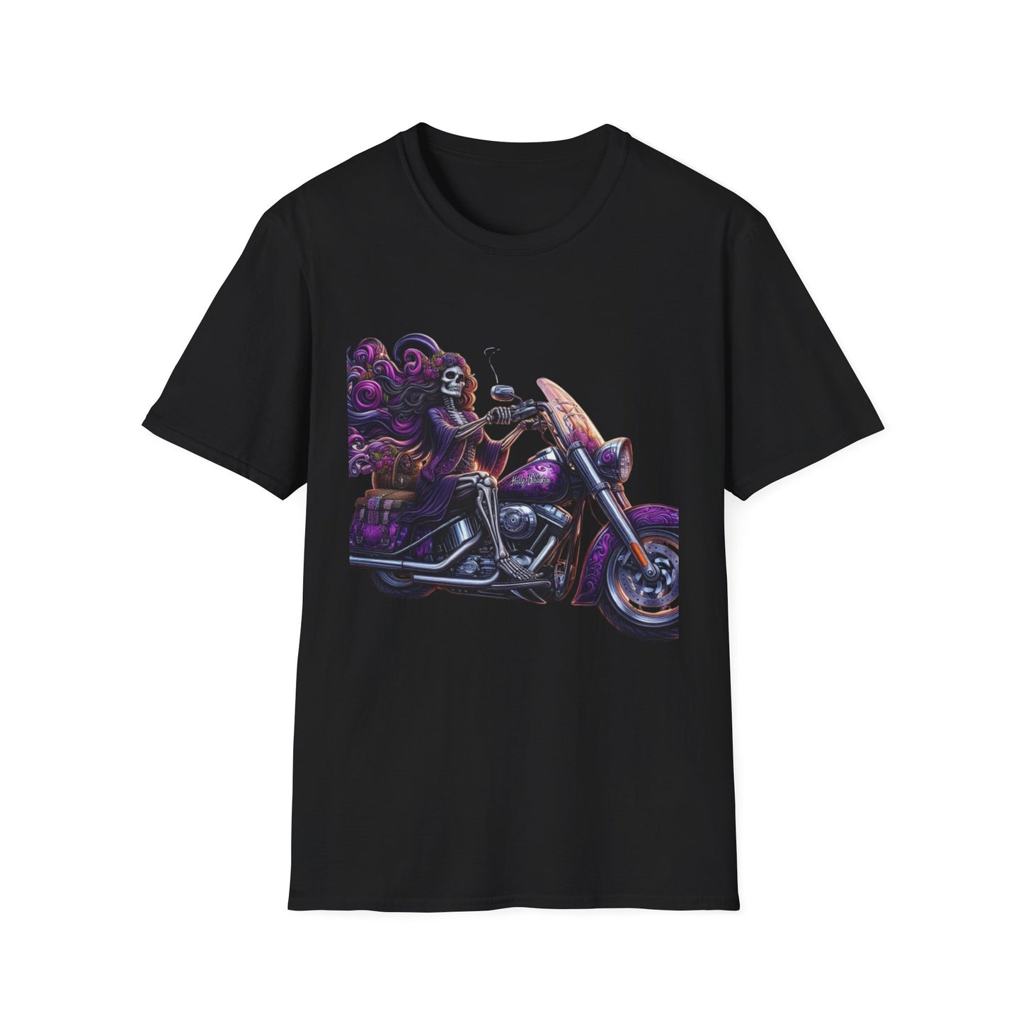Woman Skeleton Biker T-Shirt Black Printify T-Shirt Rhythm & Drip Apparel