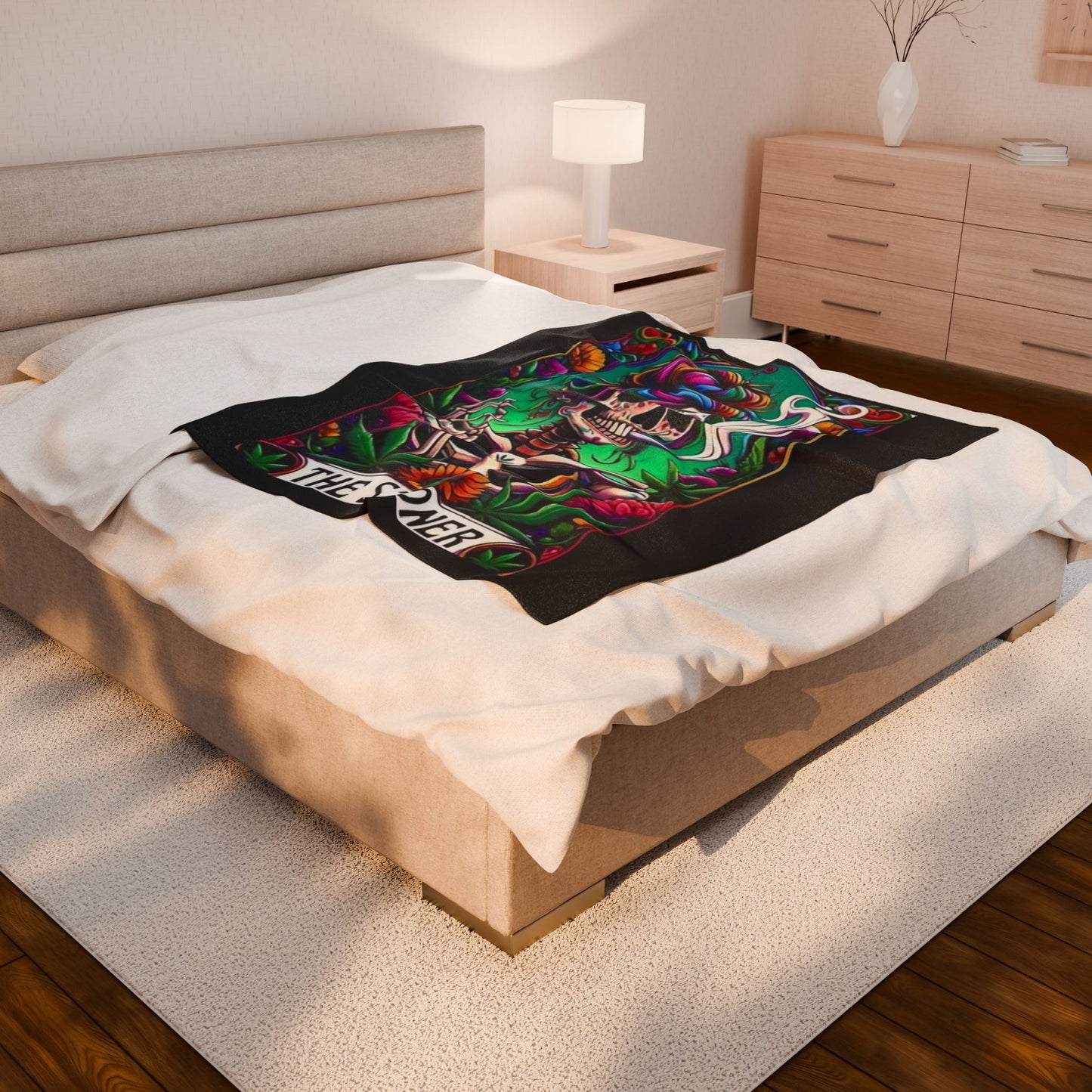 Tarot- Skull Stoner Velveteen Plush Blanket, Cozy Throw for Home, Gift for Smokers, Vibrant Decor, Halloween, Chill Vibes Printify All Over Prints Rhythm & Drip Apparel