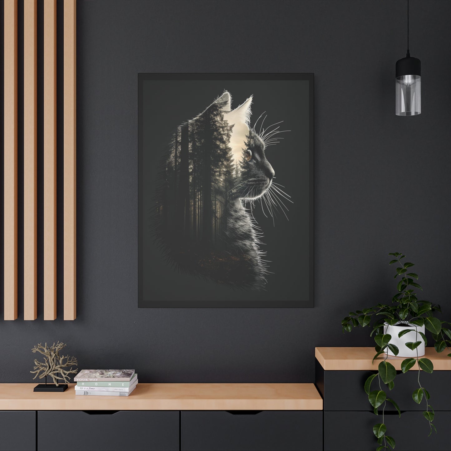 Cat- Black Cat Forest Canvas Art, Cat Lover Decor, Unique Wall Artwork, Modern Home Decoration, Gift for Animal Lovers, Nature-Inspired Art Rhythm & Drip Canvas Rhythm & Drip Apparel