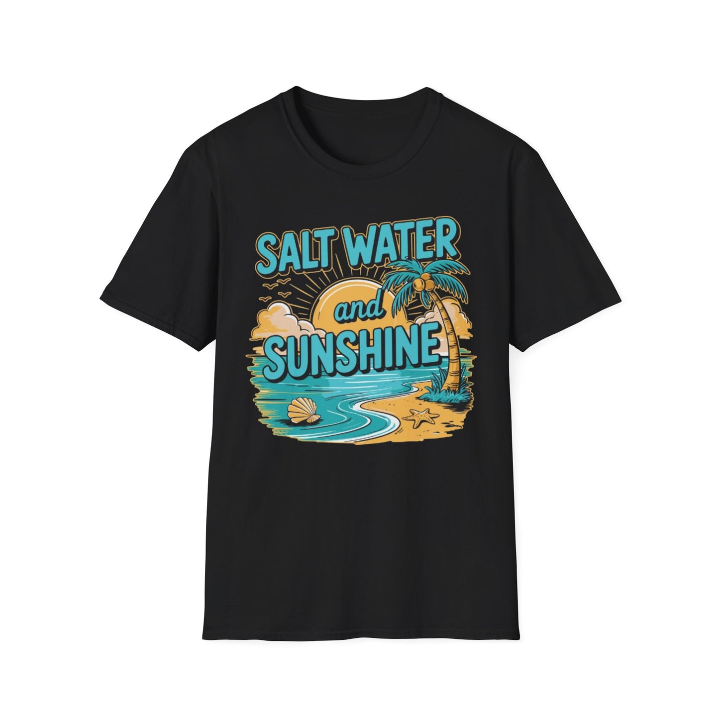 Summer-Salt Water And Sunshine T-Shirt Black Printify T-Shirt Rhythm & Drip Apparel