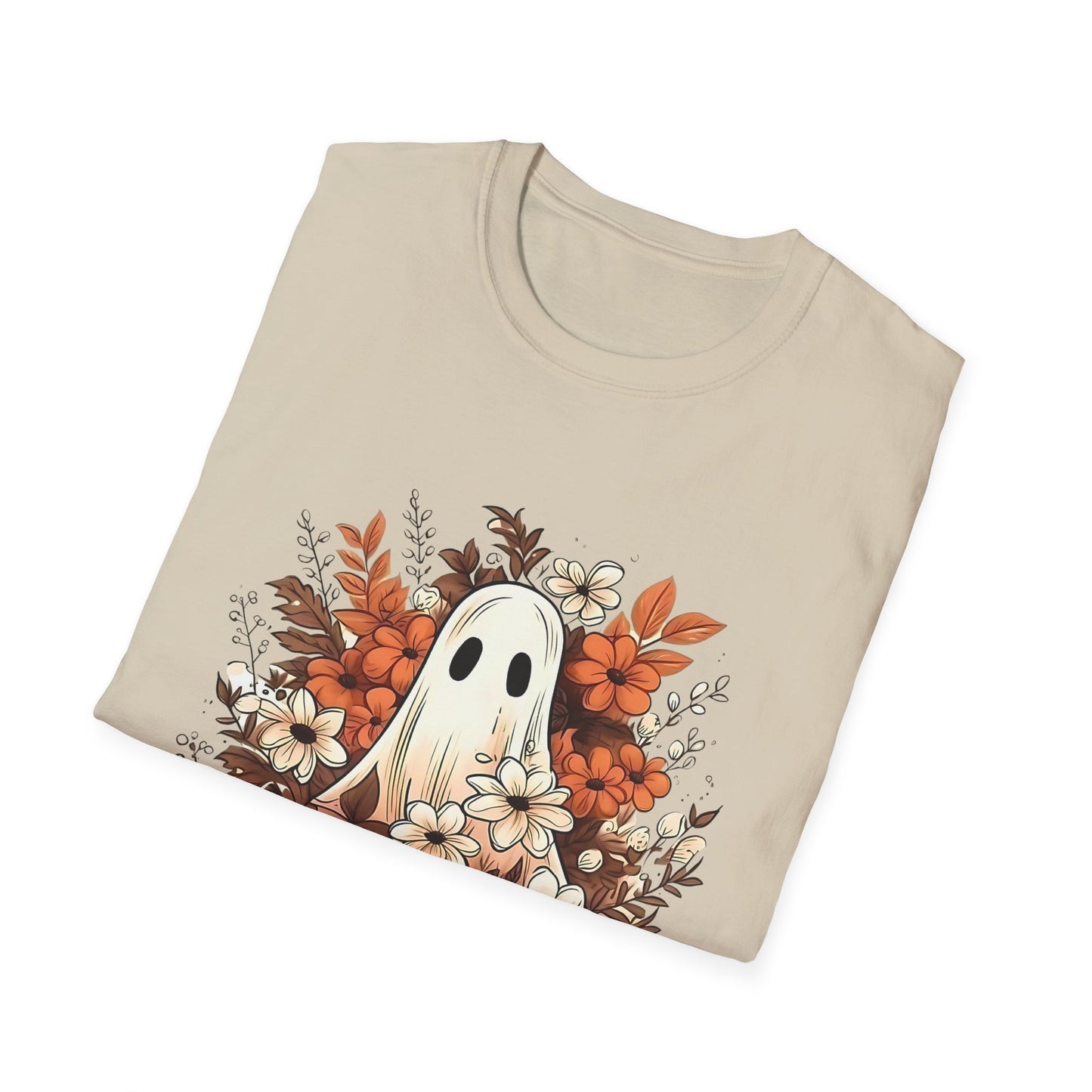 Autumn Ghost Unisex T-Shirt, Fall Apparel, Halloween Tee, Cute Pumpkin Shirt, Cozy Fall Fashion, Gift Idea for Halloween Lovers Printify T-Shirt Rhythm & Drip Apparel