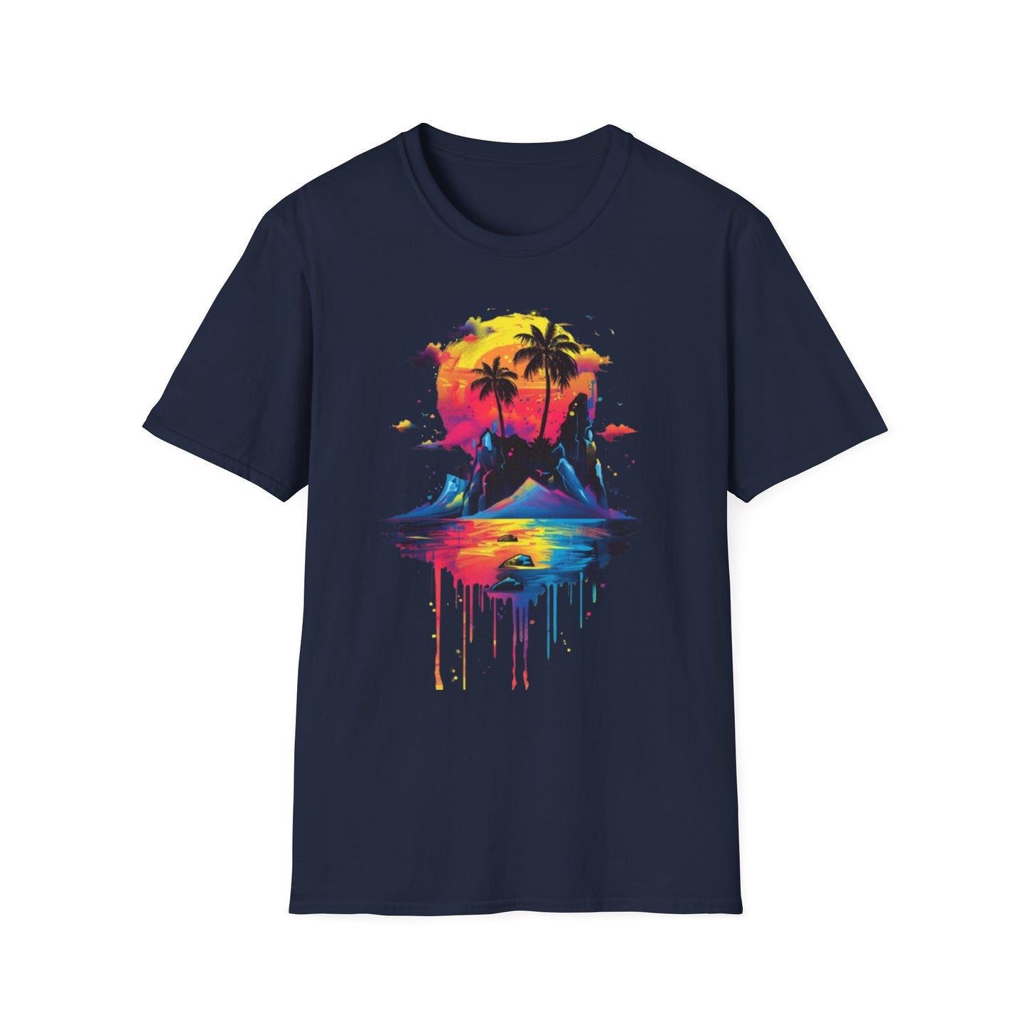 Vibrant Tropical Sunset T-Shirt Navy Printify T-Shirt Rhythm & Drip Apparel