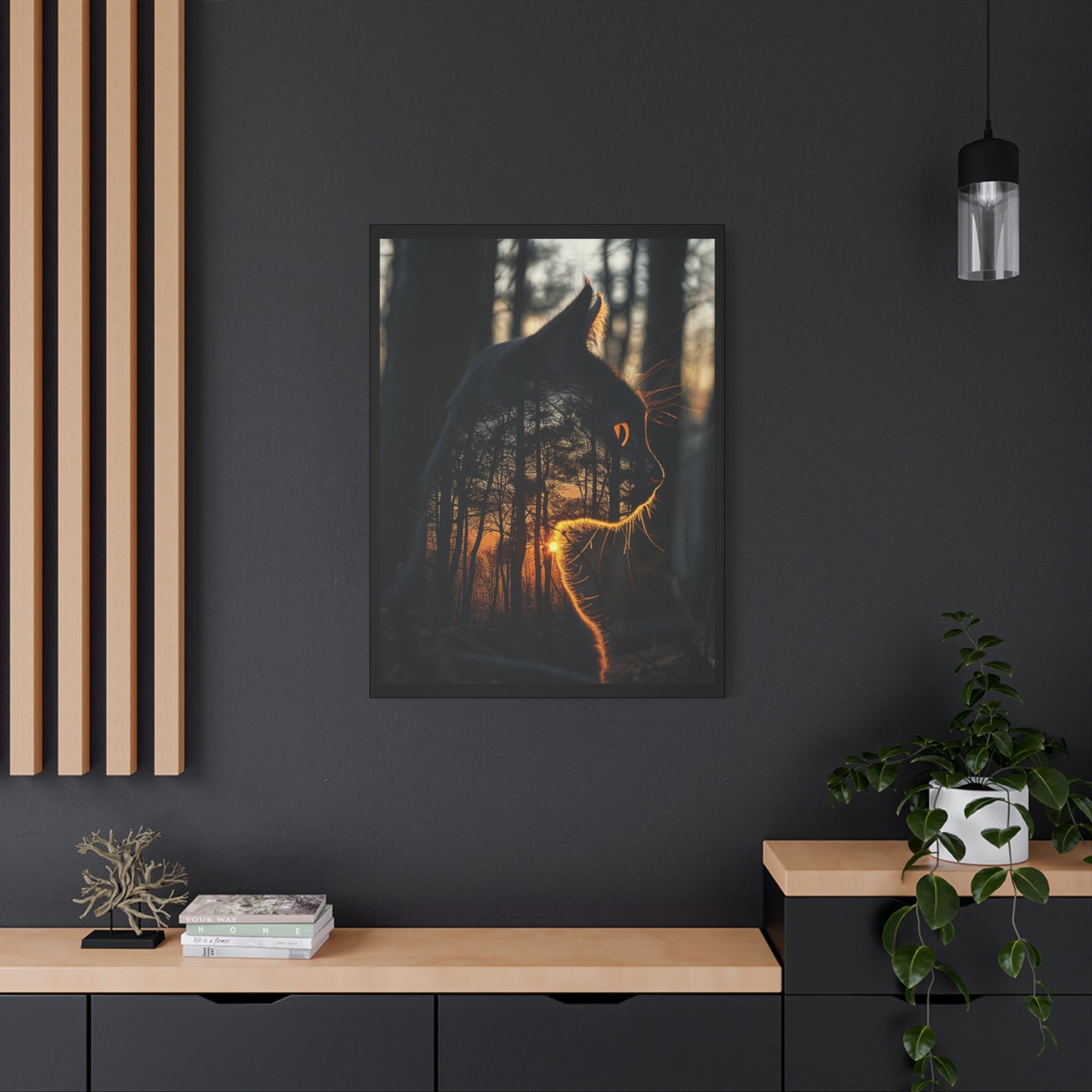 Cat- Silhouette Wall Art - Forest Sunset Canvas Decor, Animal Lover Gift, Home Decoration, Nature Inspired Art, Cat Aesthetic Rhythm & Drip Canvas Rhythm & Drip Apparel