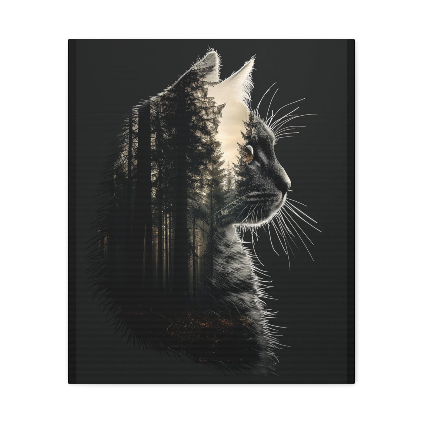 Cat- Black Cat Forest Canvas Art, Cat Lover Decor, Unique Wall Artwork, Modern Home Decoration, Gift for Animal Lovers, Nature-Inspired Art 20" x 24" (Vertical) 1.25" Rhythm & Drip Canvas Rhythm & Drip Apparel
