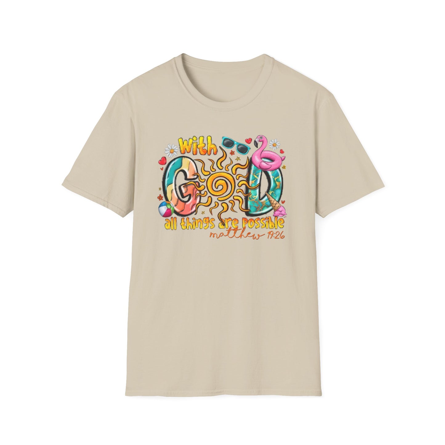 With God, All Things Are Possible T-Shirt Sand Printify T-Shirt Rhythm & Drip Apparel