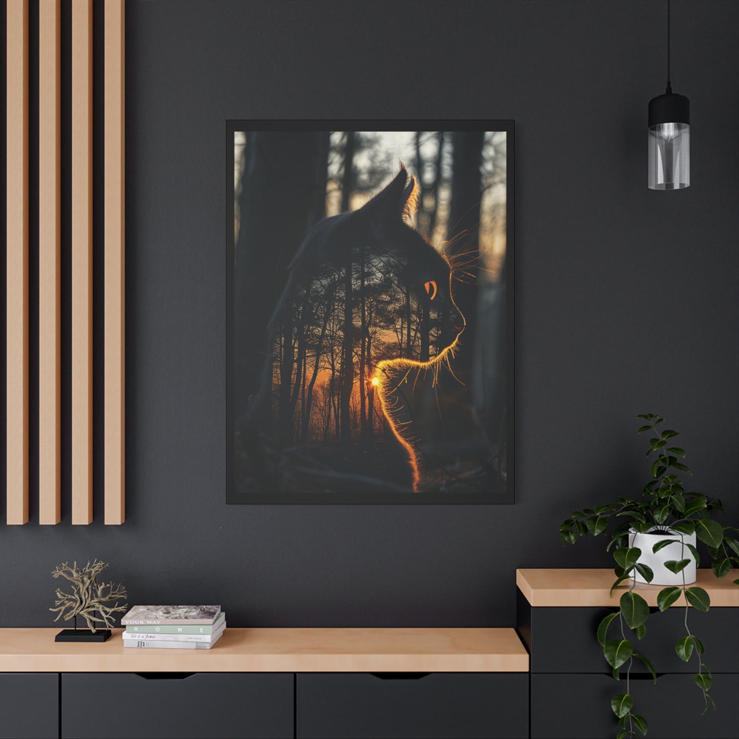 Cat- Silhouette Wall Art - Forest Sunset Canvas Decor, Animal Lover Gift, Home Decoration, Nature Inspired Art, Cat Aesthetic Rhythm & Drip Canvas Rhythm & Drip Apparel