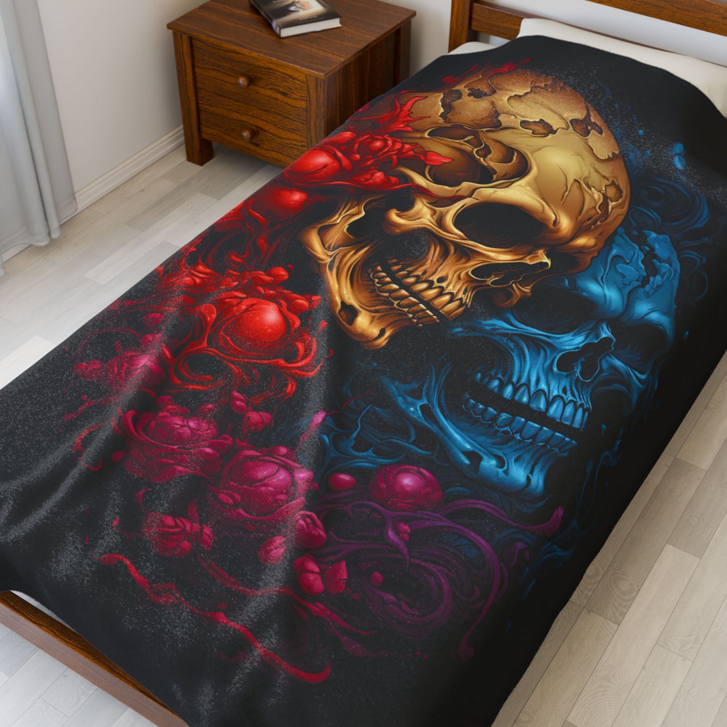 Skull- Gothic Skull Plush Blanket | Cozy Decor for Halloween, Gothic Home, Gifts, Wall Art, Throws Rhythm & Drip All Over Prints Rhythm & Drip Apparel