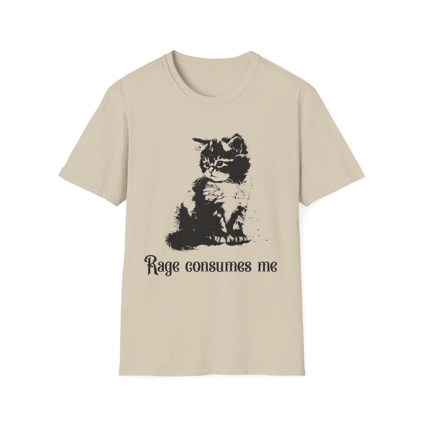 Funny Kitten Rage Consumes Me T-Shirt | Unisex Tee | Cute Cat Lover Gift, Pet Humor Shirt, Casual Wear, Gift for Cat Owners, Animal Lover Apparel Sand Printify T-Shirt Rhythm & Drip Apparel