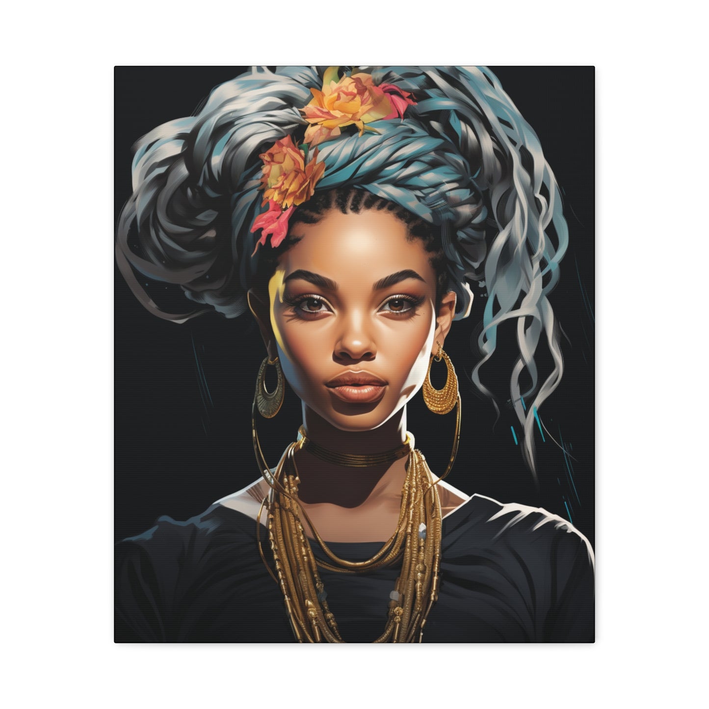 Woman- Bold Afro Woman Canvas Art, Black Art Print, Floral Wall Decor, Modern Home Decor, African American Artwork 20" x 24" (Vertical) 1.25" Rhythm & Drip Canvas Rhythm & Drip Apparel