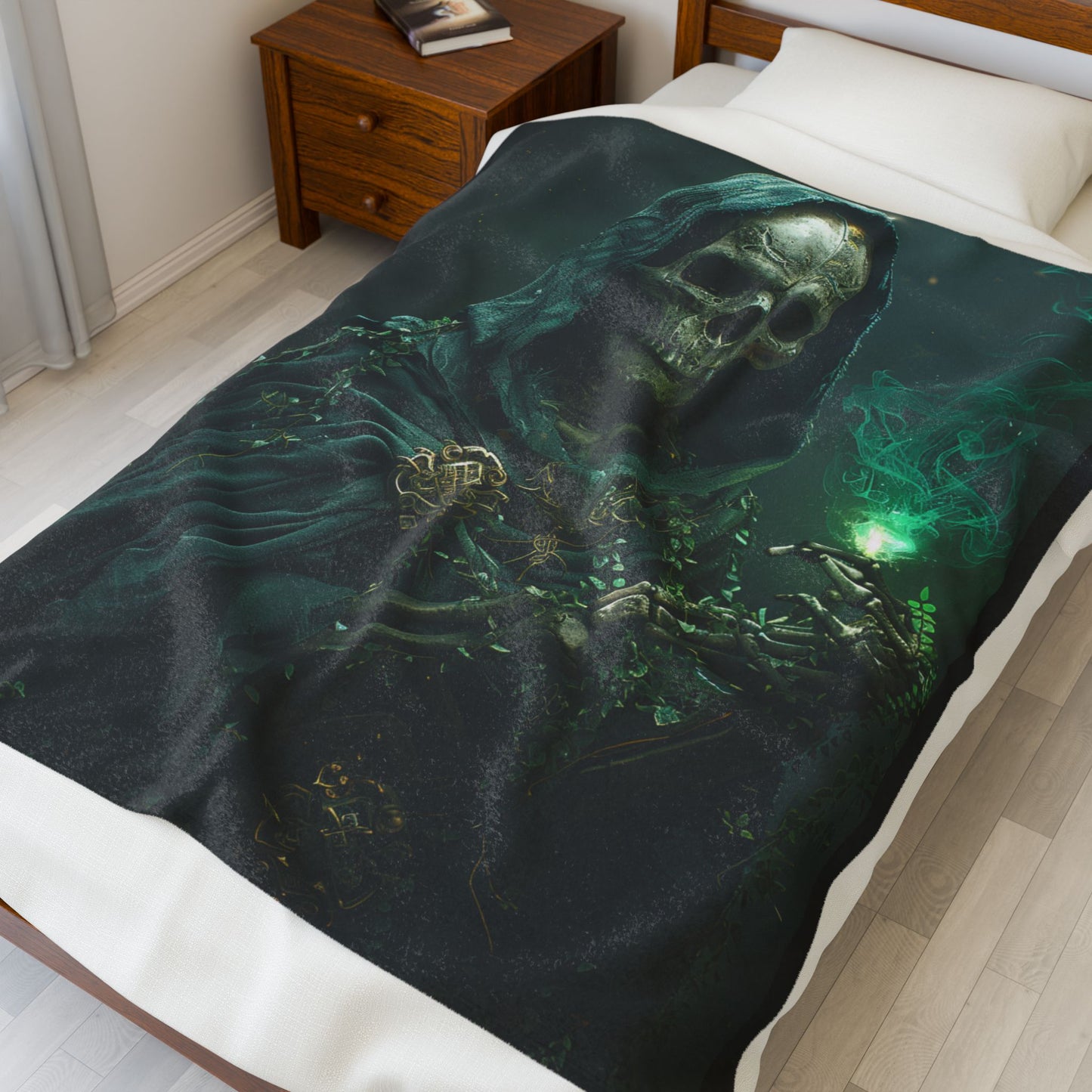 Skeleton- Mystical Skull Velveteen Plush Blanket, Cozy Warm Throw for Halloween, Goth Decor, Gift for Horror Lovers, Home Accent Rhythm & Drip All Over Prints Rhythm & Drip Apparel