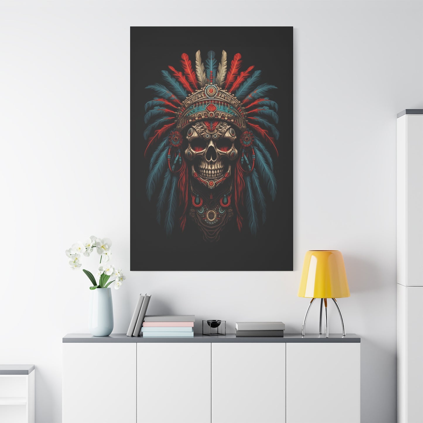 Skull- Bohemian Skull Warrior Canvas Art Print, Stretched Artwork for Home Decor, Tribal Wall Art, Unique Gift, Boho Aesthetic Rhythm & Drip Canvas Rhythm & Drip Apparel