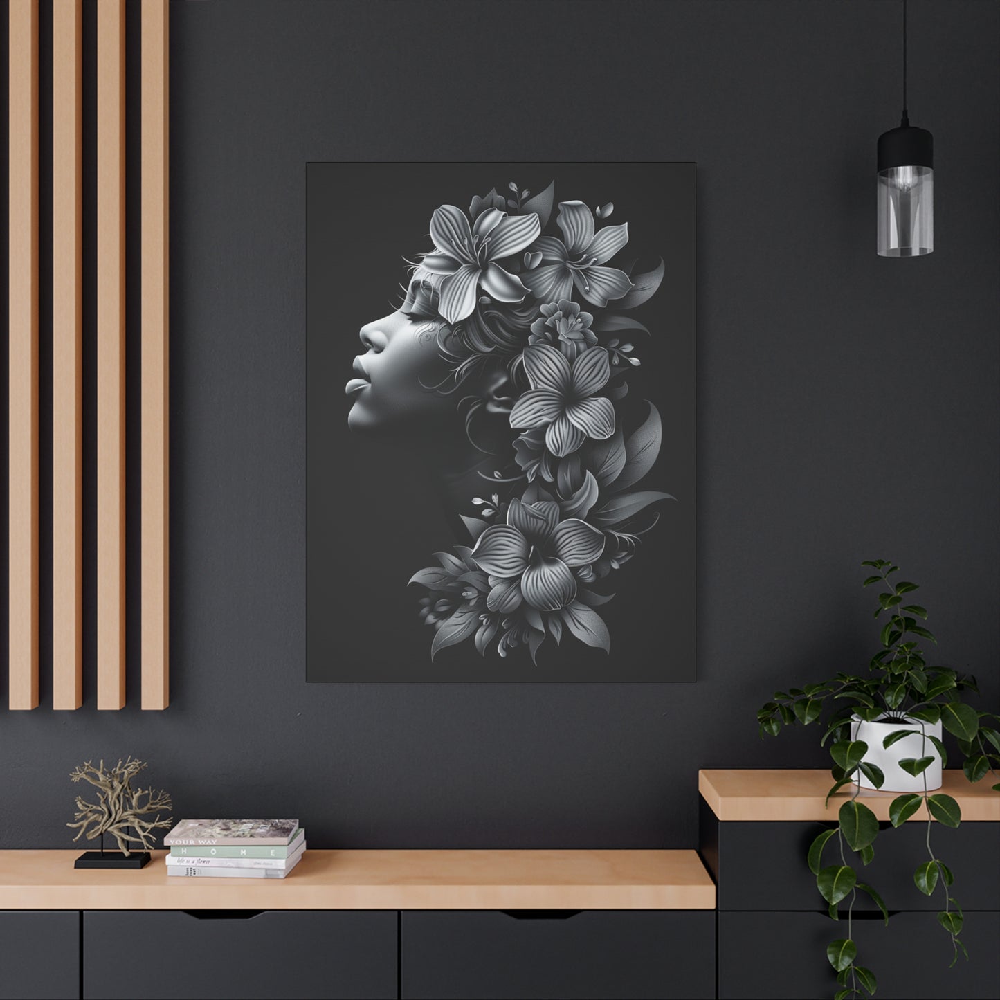 Woman- Bold Afro Woman Canvas Art, Black Art Print, Floral Wall Decor, Modern Home Decor, African American Artwork Printify Canvas Rhythm & Drip Apparel