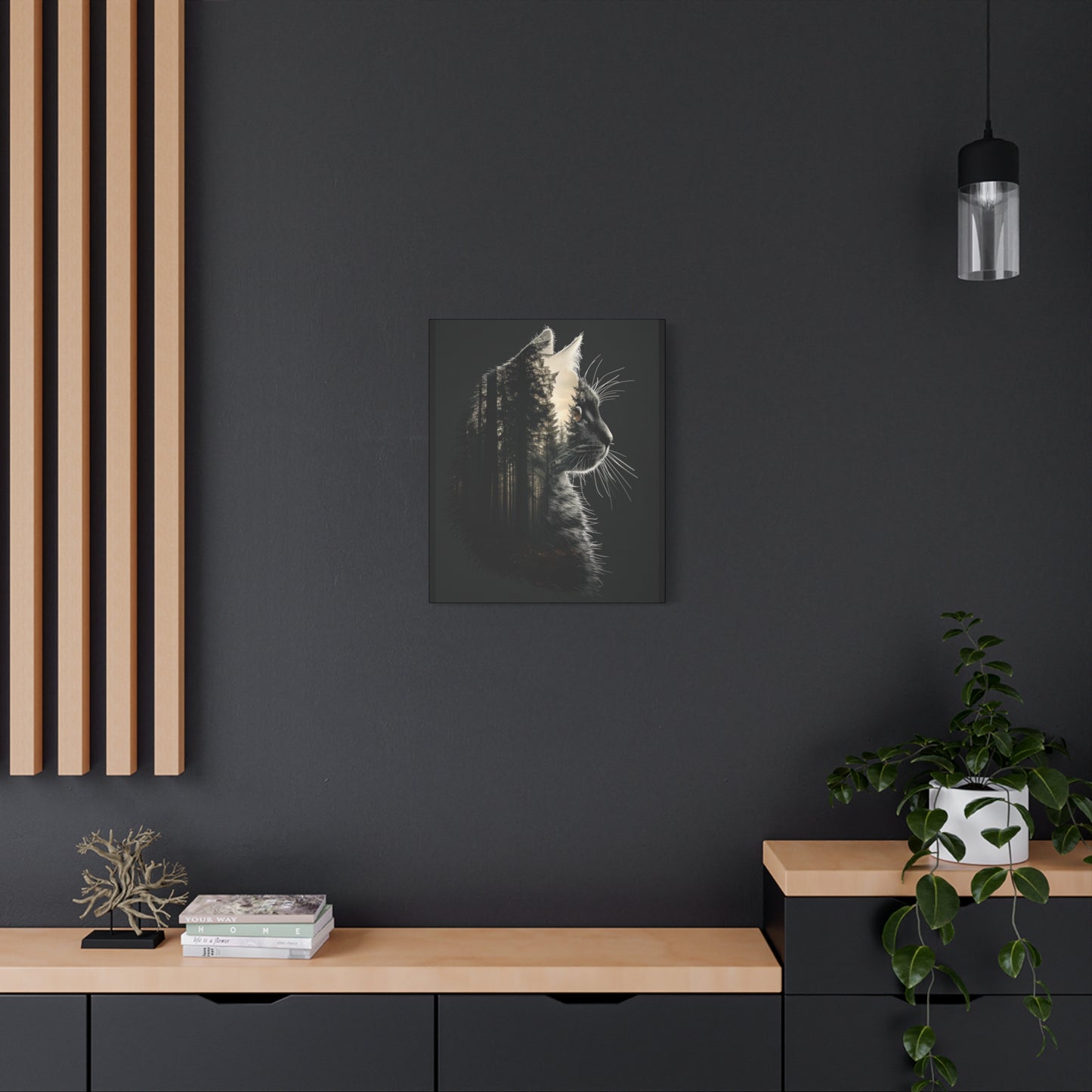 Cat- Black Cat Forest Canvas Art, Cat Lover Decor, Unique Wall Artwork, Modern Home Decoration, Gift for Animal Lovers, Nature-Inspired Art Rhythm & Drip Canvas Rhythm & Drip Apparel