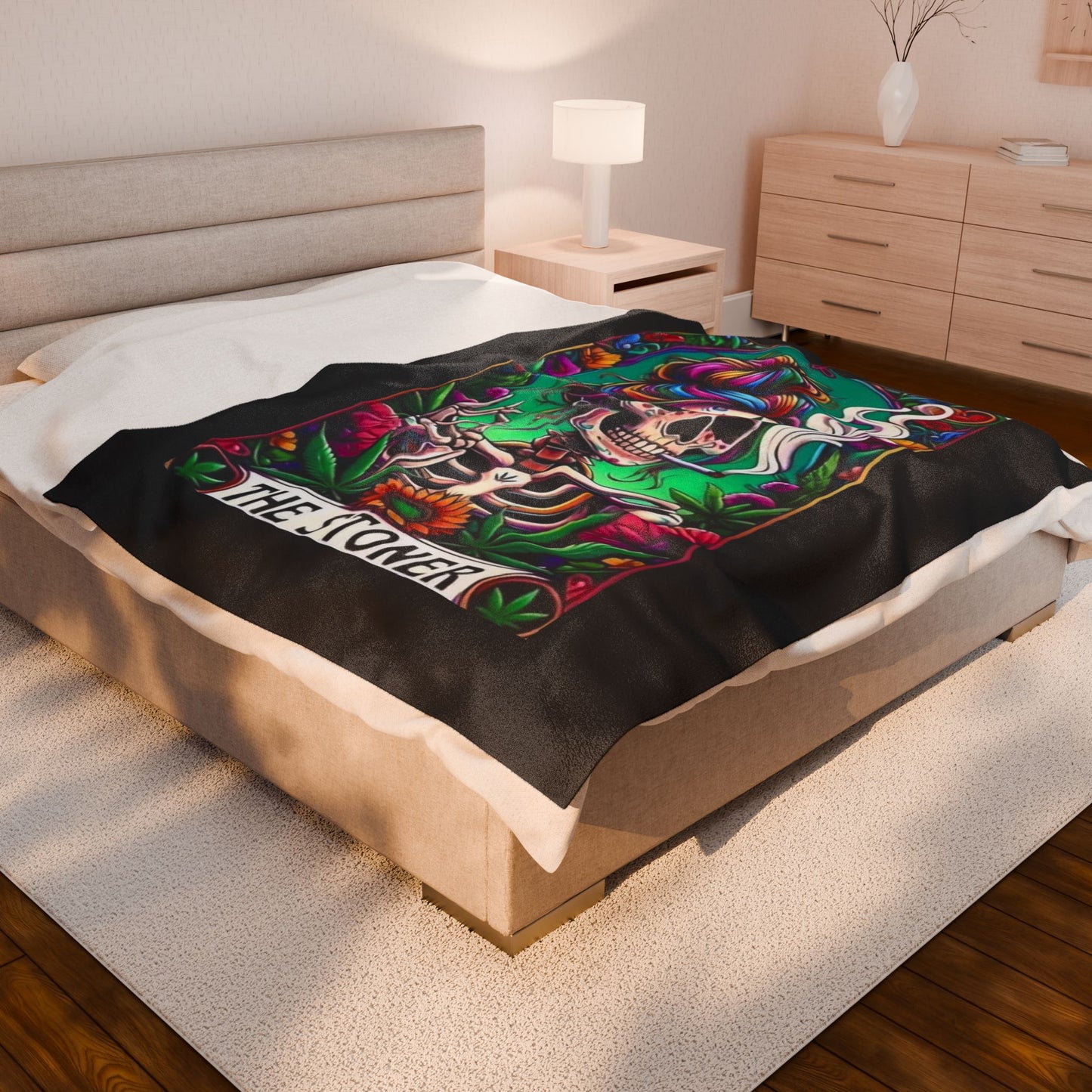 Tarot- Skull Stoner Velveteen Plush Blanket, Cozy Throw for Home, Gift for Smokers, Vibrant Decor, Halloween, Chill Vibes Printify All Over Prints Rhythm & Drip Apparel