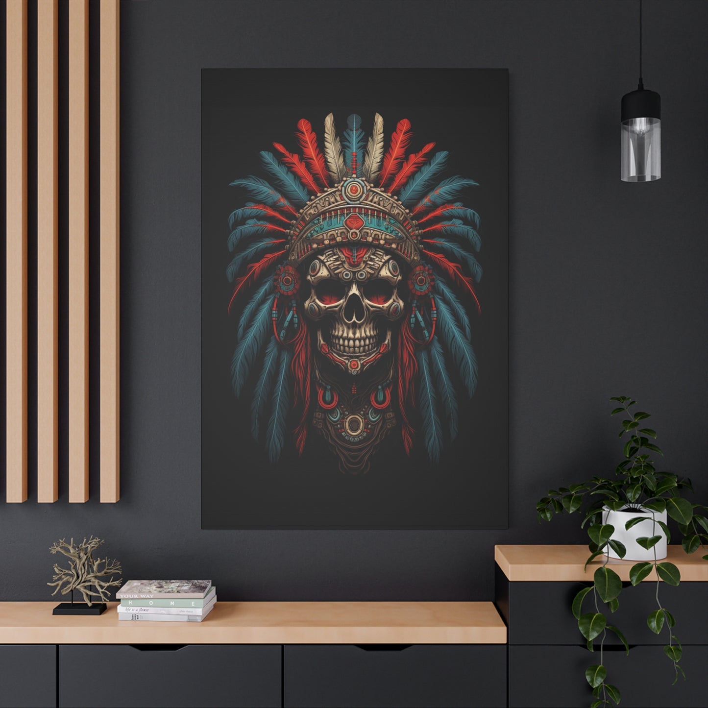 Skull- Bohemian Skull Warrior Canvas Art Print, Stretched Artwork for Home Decor, Tribal Wall Art, Unique Gift, Boho Aesthetic Rhythm & Drip Canvas Rhythm & Drip Apparel