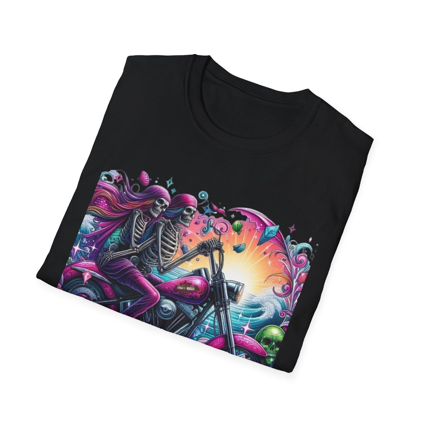Woman & Man Skeleton Biker T-Shirt Printify T-Shirt Rhythm & Drip Apparel