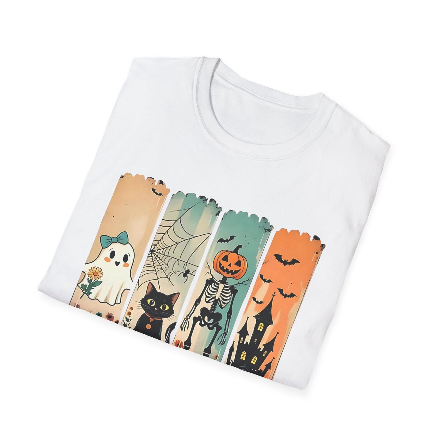 Cute Halloween Cat T-Shirt, Spooky Season Tee, Unisex Softstyle Shirt, Fall Fashion, Trick or Treat Outfit, Cat Lover Gift Printify T-Shirt Rhythm & Drip Apparel