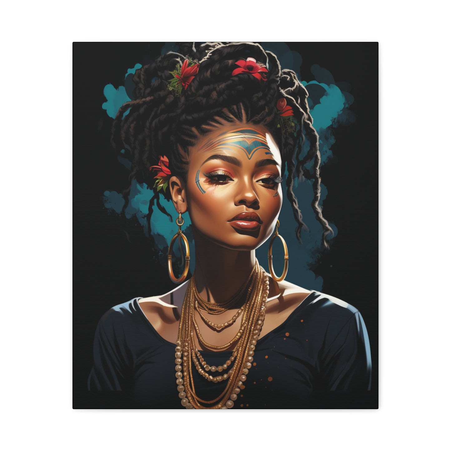 Woman- Bold Afro Woman Canvas Art, Black Art Print, Floral Wall Decor, Modern Home Decor, African American Artwork 20" x 24" (Vertical) 1.25" Rhythm & Drip Canvas Rhythm & Drip Apparel