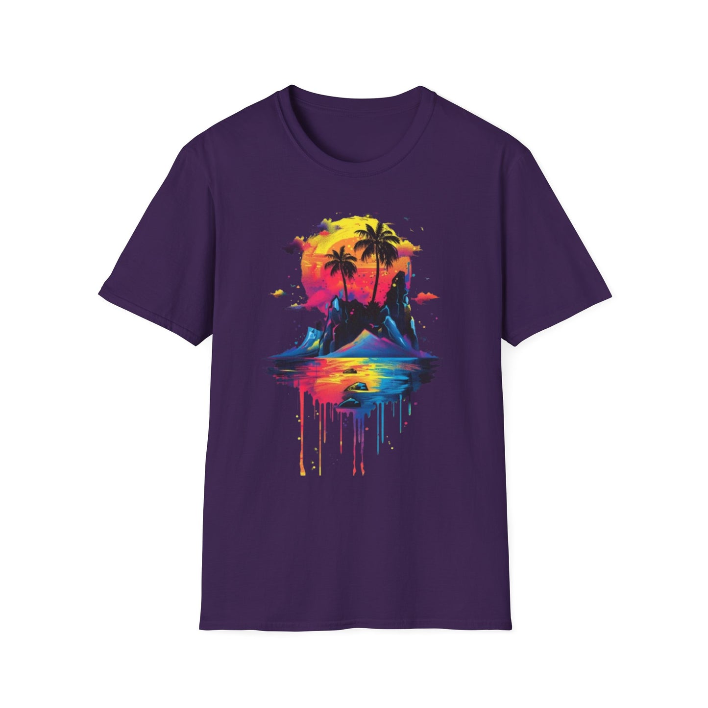 Vibrant Tropical Sunset T-Shirt Purple Printify T-Shirt Rhythm & Drip Apparel