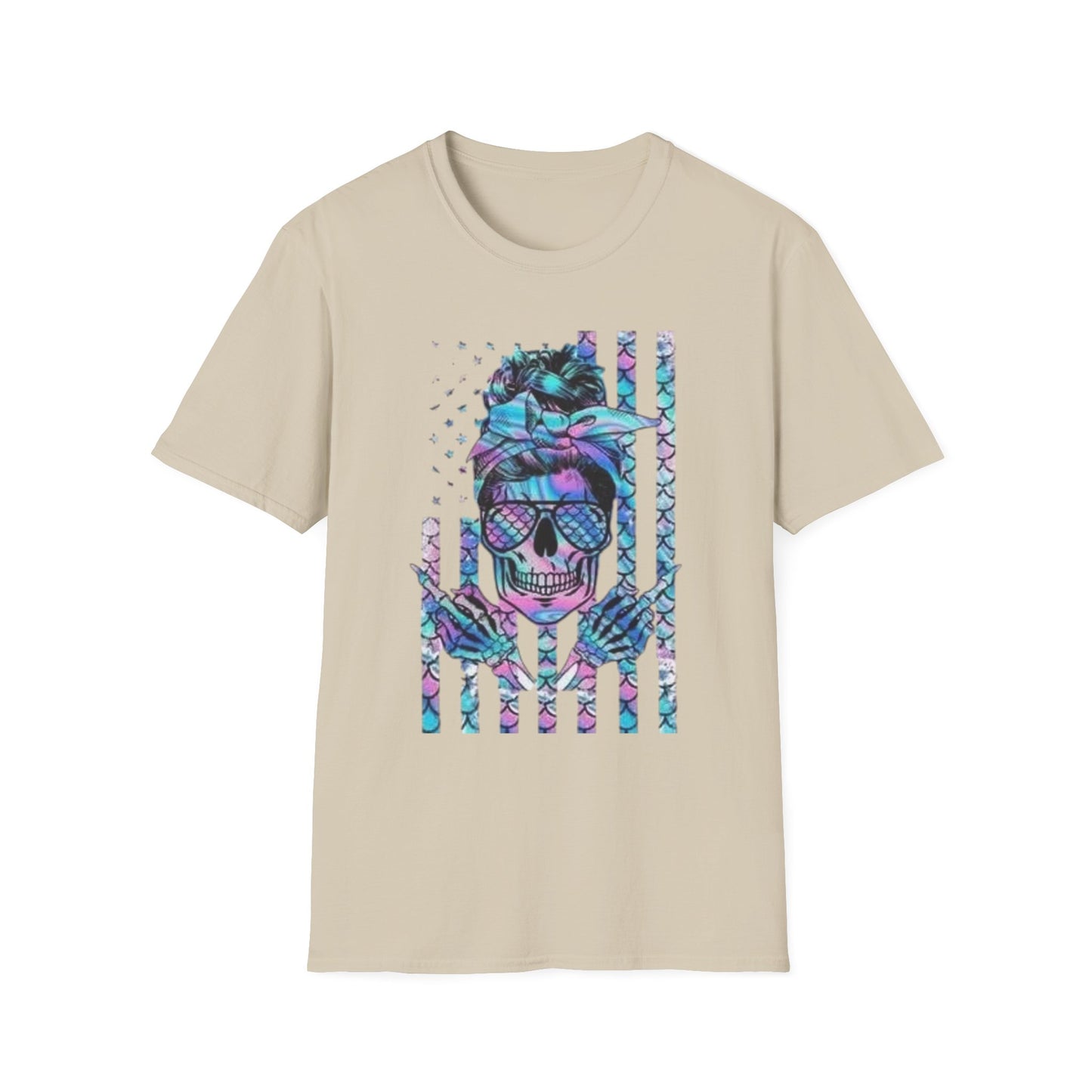 Vibrant Skull Flag Graphic T-Shirt Sand Printify T-Shirt Rhythm & Drip Apparel