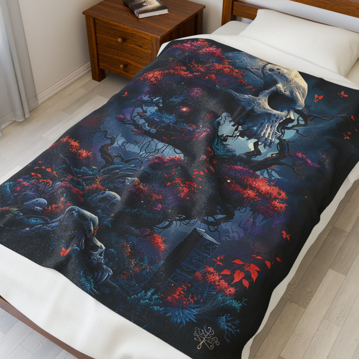 Skull- Gothic Skull Velveteen Plush Blanket, Cozy Throw Blanket, Halloween Decor, Soft Fleece Blanket, Unique Gift for Home, Comfort Blanket Rhythm & Drip All Over Prints Rhythm & Drip Apparel
