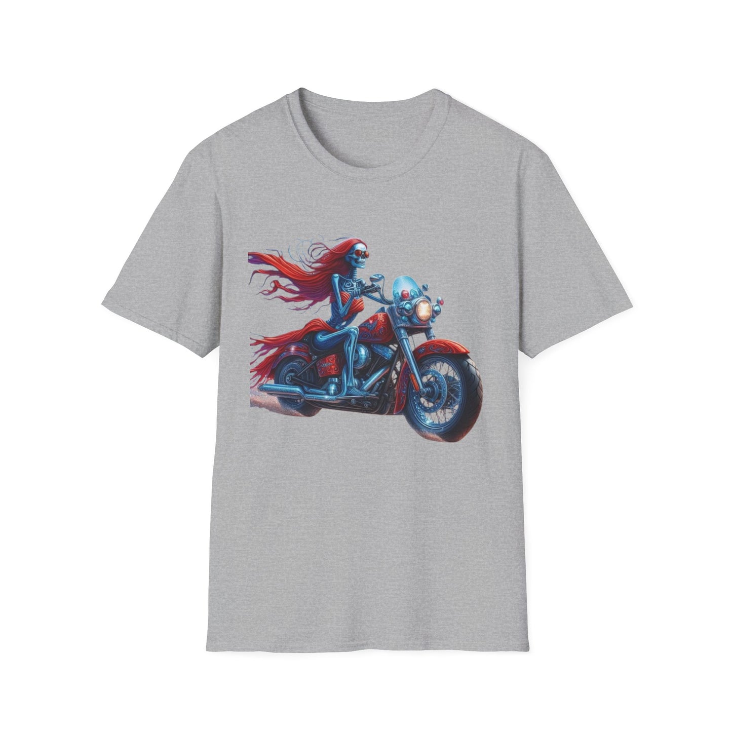 Woman Skeleton Biker T-Shirt Sport Grey Printify T-Shirt Rhythm & Drip Apparel