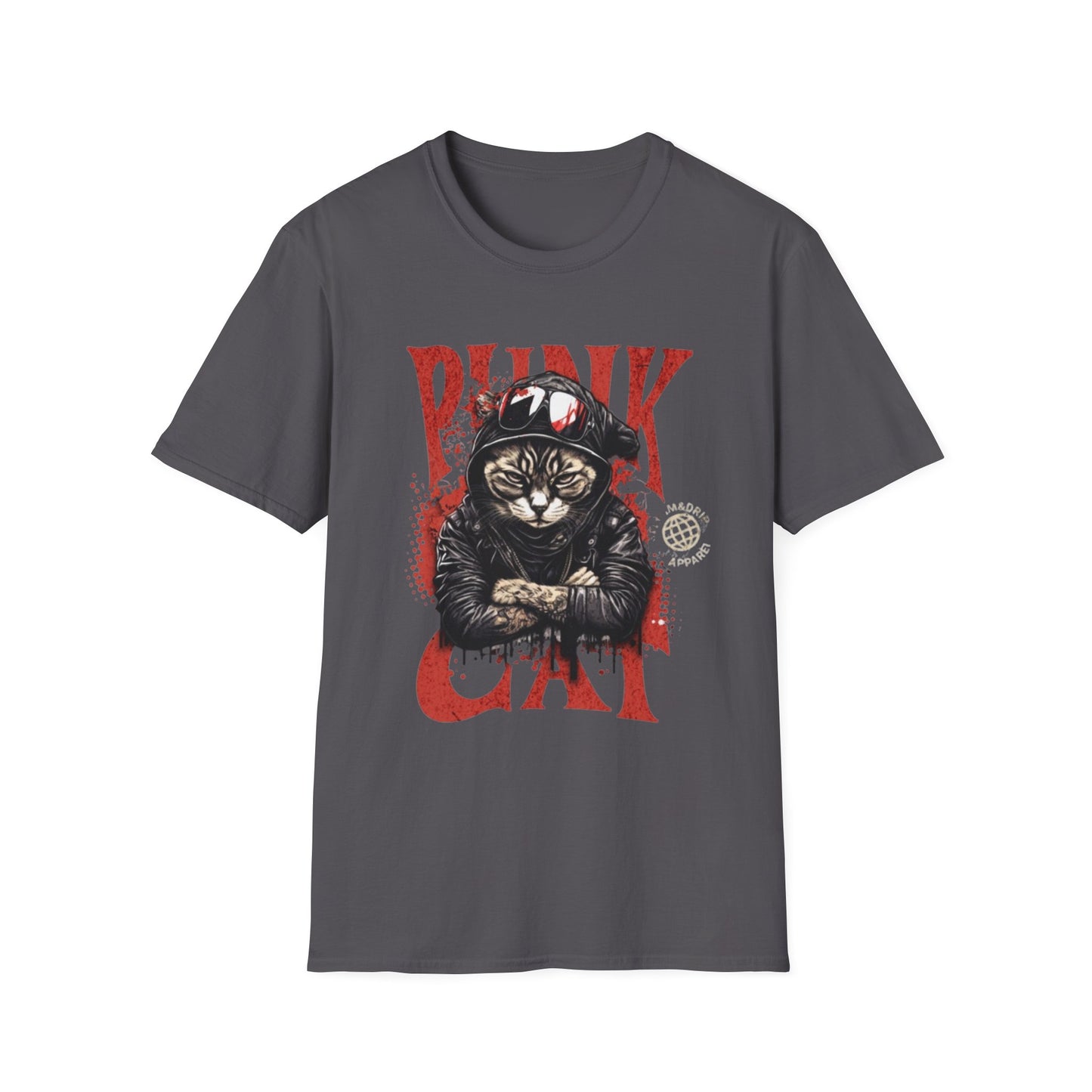 Punk Cat T-Shirt Charcoal Printify T-Shirt Rhythm & Drip Apparel