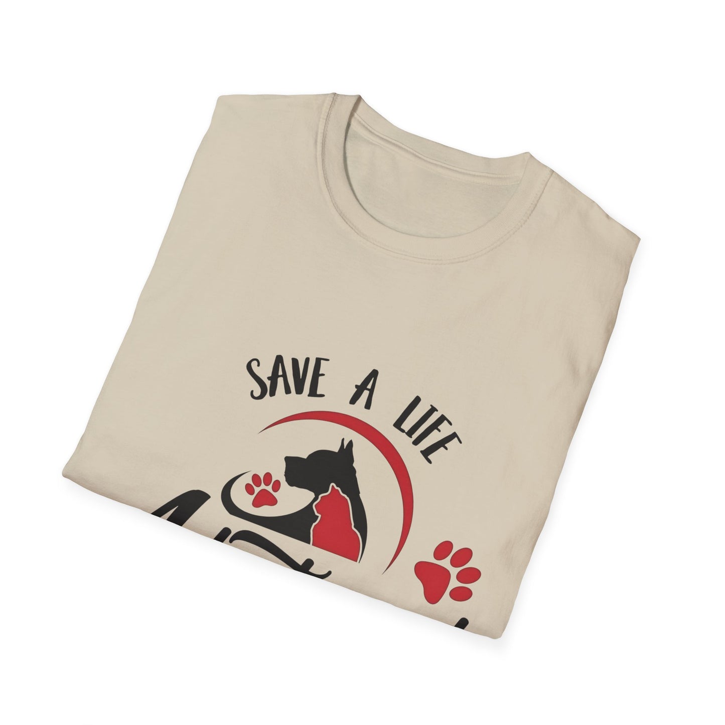 Pet Adoption Awareness T-Shirt, Save a Life Tee, Dog Lover Shirt, Animal Rescue Apparel, Unisex Softstyle Top Printify T-Shirt Rhythm & Drip Apparel
