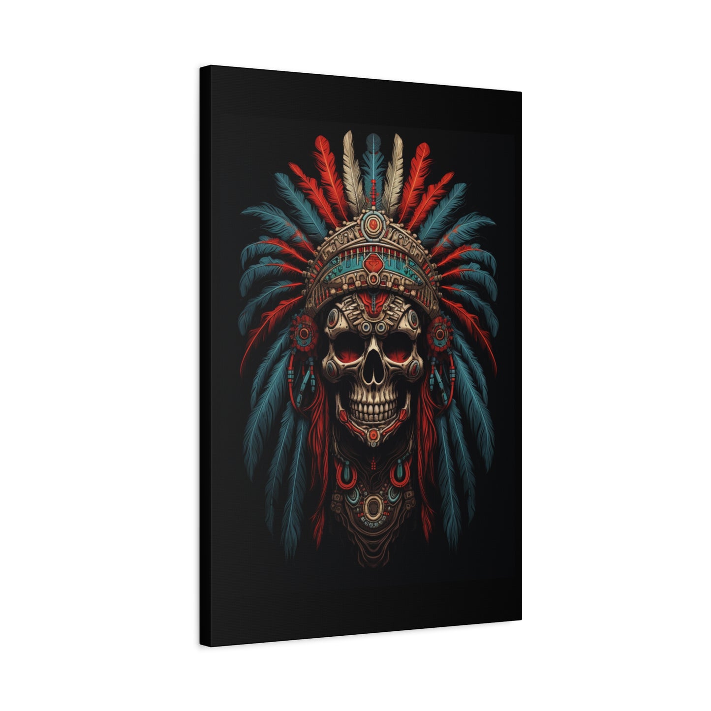 Skull- Bohemian Skull Warrior Canvas Art Print, Stretched Artwork for Home Decor, Tribal Wall Art, Unique Gift, Boho Aesthetic Rhythm & Drip Canvas Rhythm & Drip Apparel