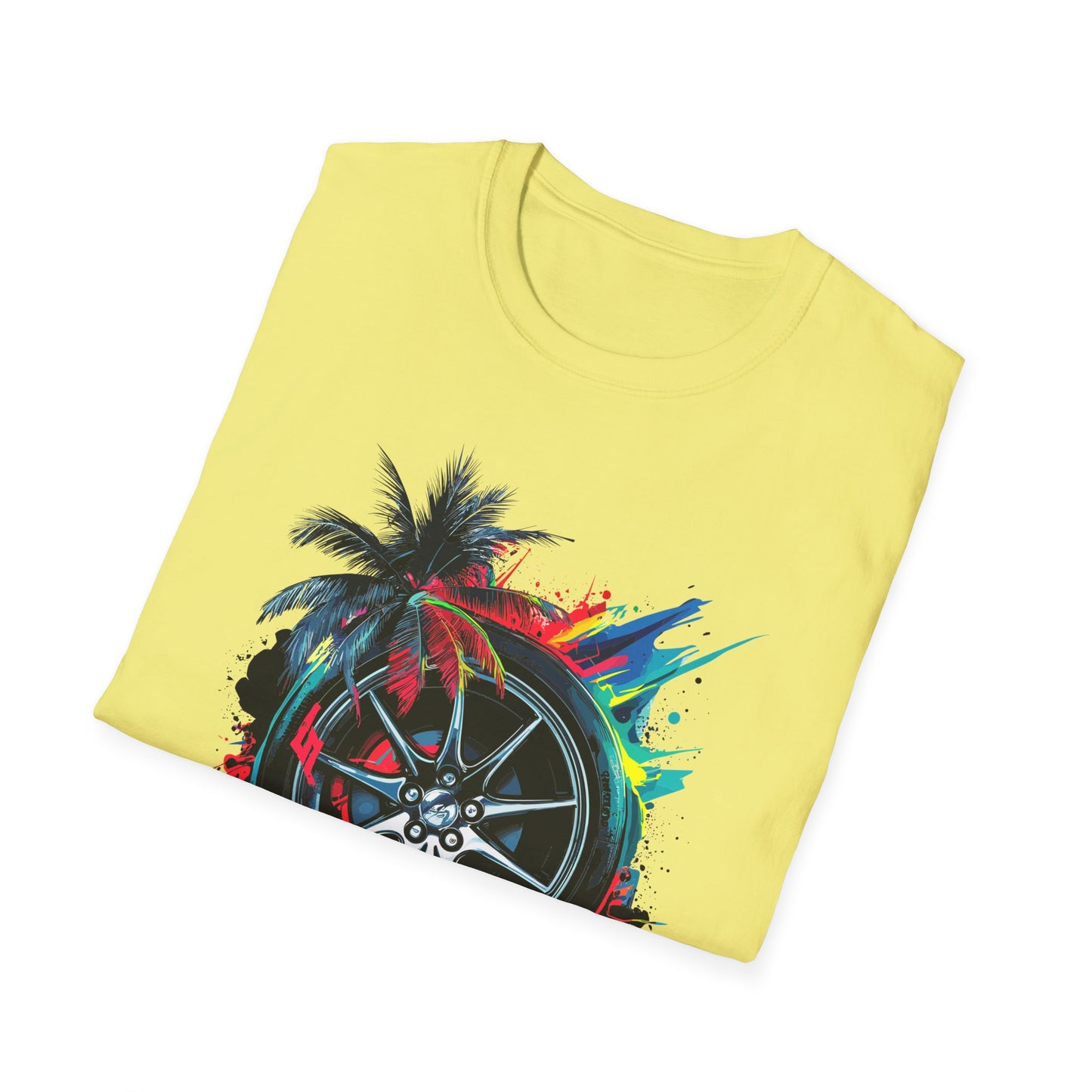 West Side Vibe Unisex Softstyle T-Shirt - Colorful Wheel & Palm Design Printify T-Shirt Rhythm & Drip Apparel