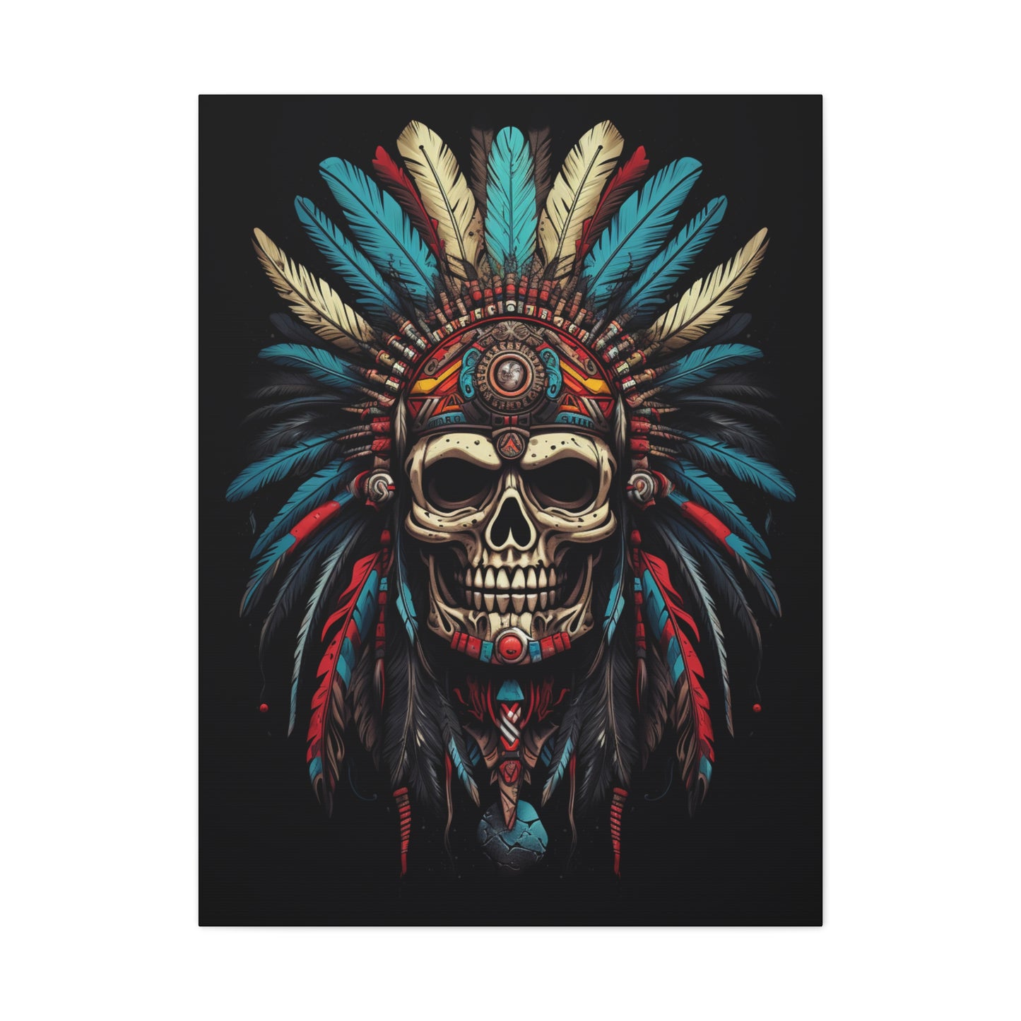 Skull- Bohemian Skull Canvas Art Print, Stretched Wall Decor, Unique Skull Artwork, Home Office Decoration, Ideal Gift for Art Lovers 30" x 40" (Vertical) 1.25" Rhythm & Drip Canvas Rhythm & Drip Apparel