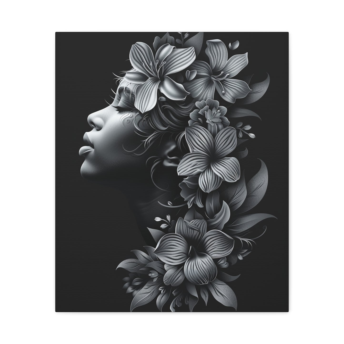 Woman- Bold Afro Woman Canvas Art, Black Art Print, Floral Wall Decor, Modern Home Decor, African American Artwork 20" x 24" (Vertical) 1.25" Printify Canvas Rhythm & Drip Apparel