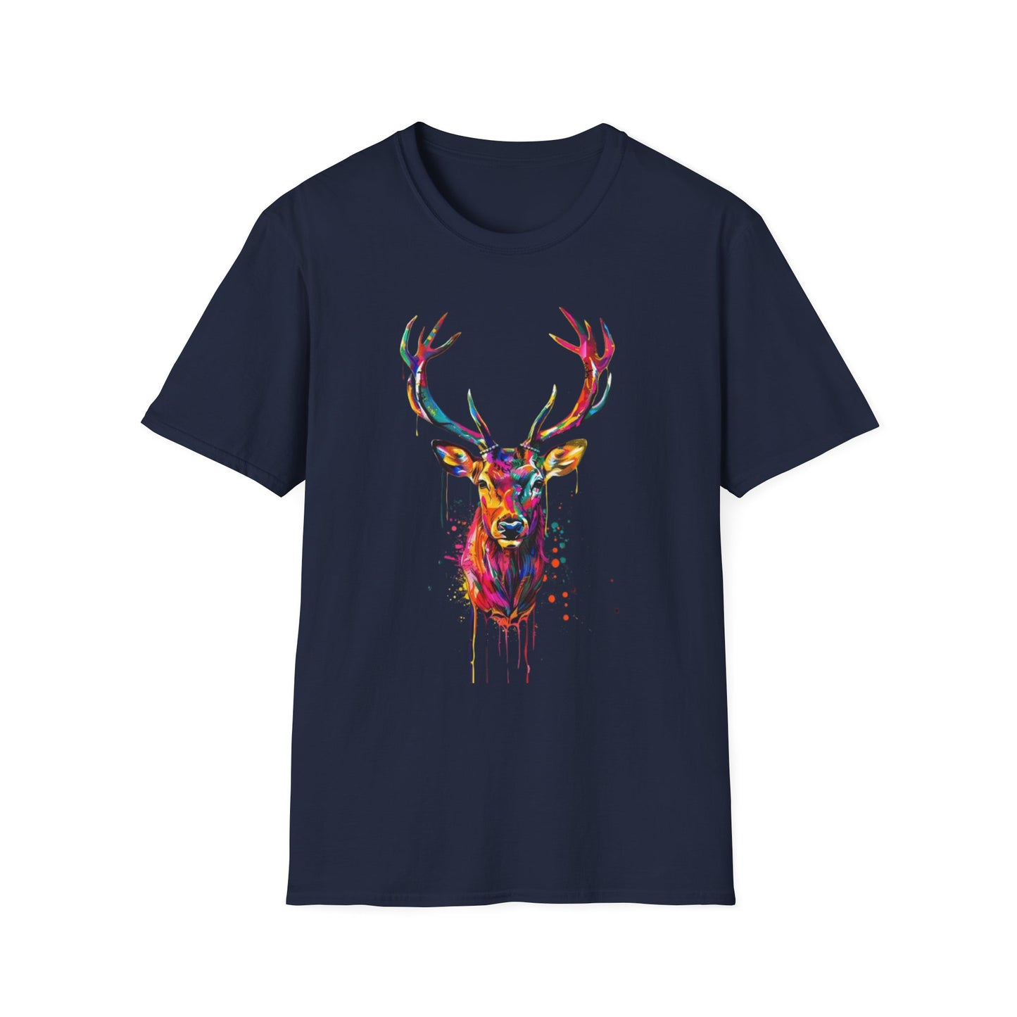 Colorful Deer Graphic Tee Navy Printify T-Shirt Rhythm & Drip Apparel