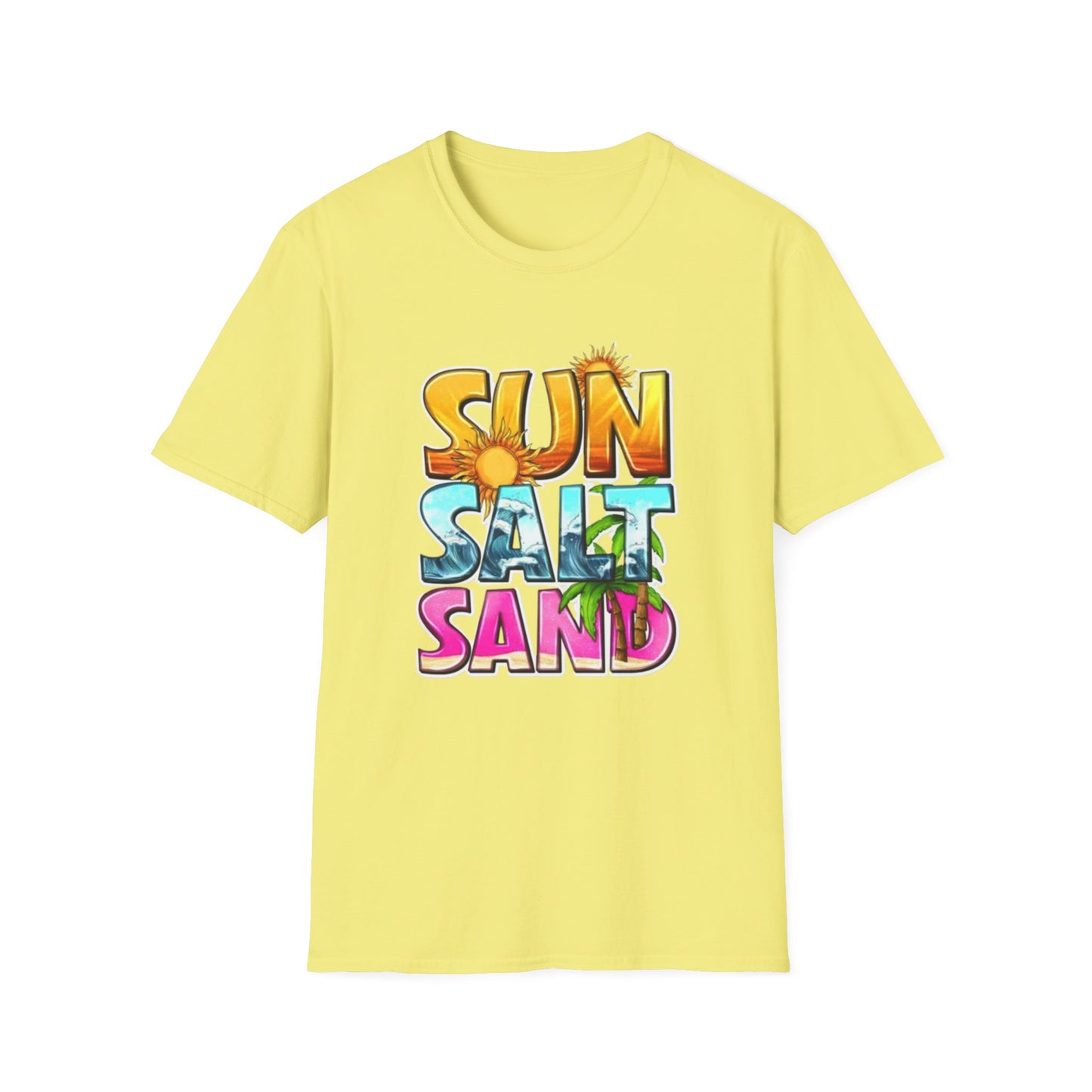 Summer- Sun, Salt, Sand T-Shirt Cornsilk Printify T-Shirt Rhythm & Drip Apparel