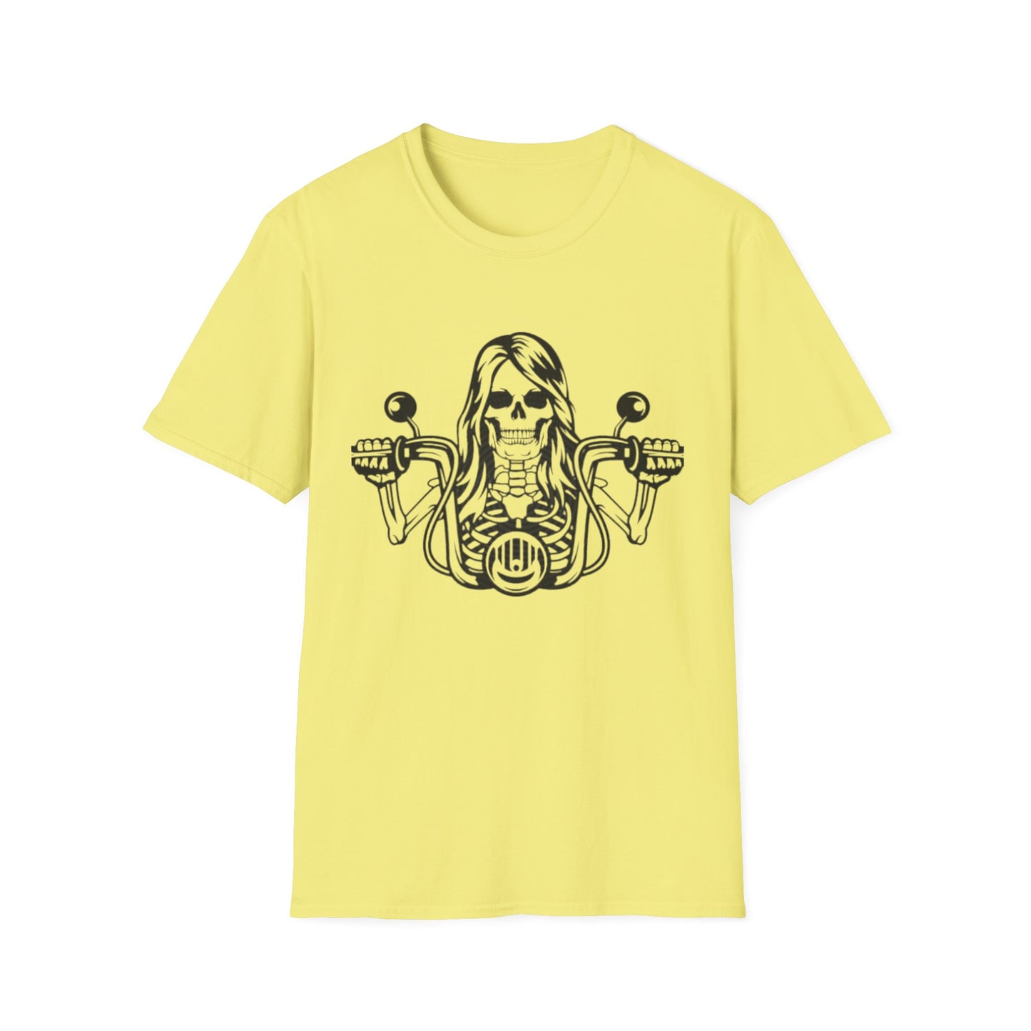 Woman Skeleton Biker T-Shirt Cornsilk Printify T-Shirt Rhythm & Drip Apparel