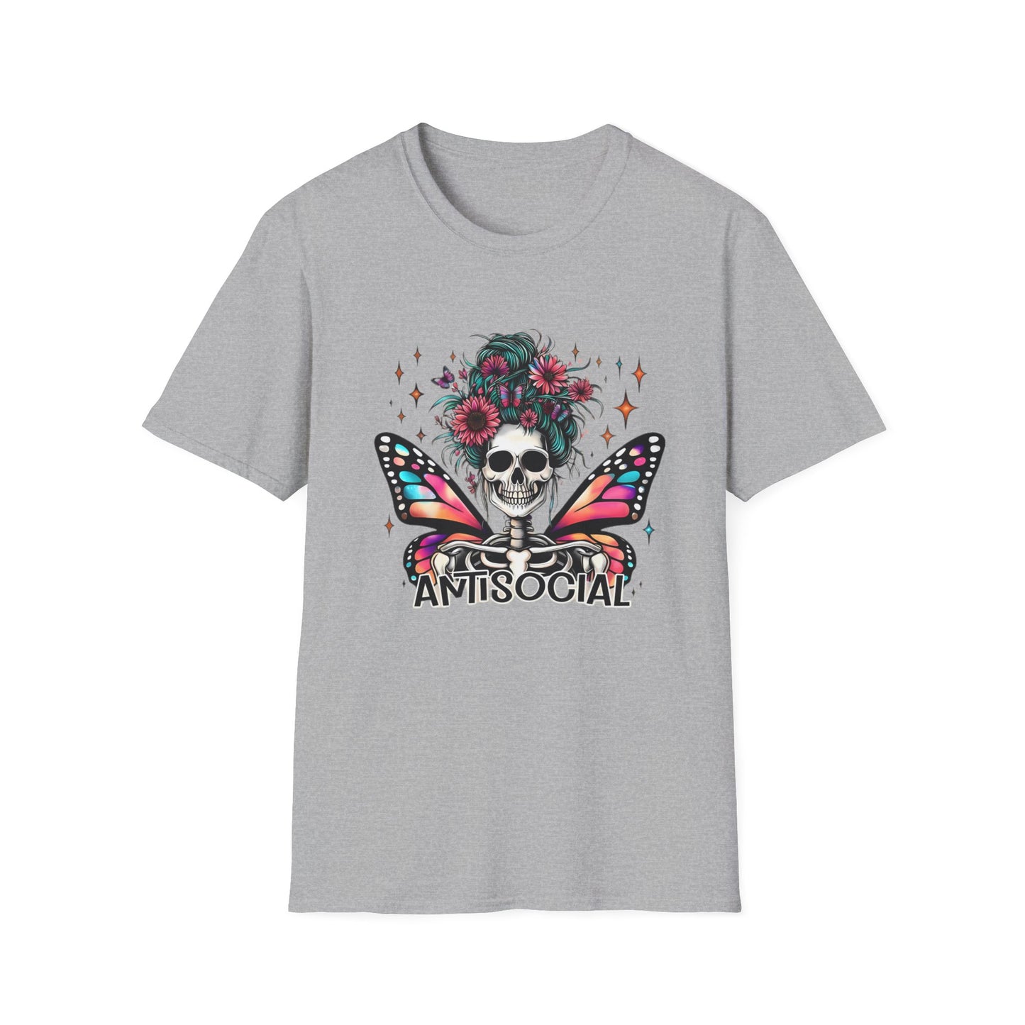 Antisocial Skeleton Tee Sport Grey Printify T-Shirt Rhythm & Drip Apparel