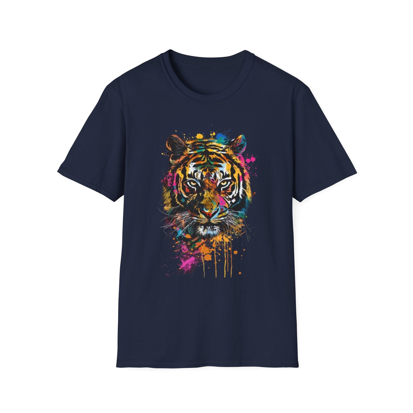 Colorful Tiger Graphic Tee Navy Printify T-Shirt Rhythm & Drip Apparel
