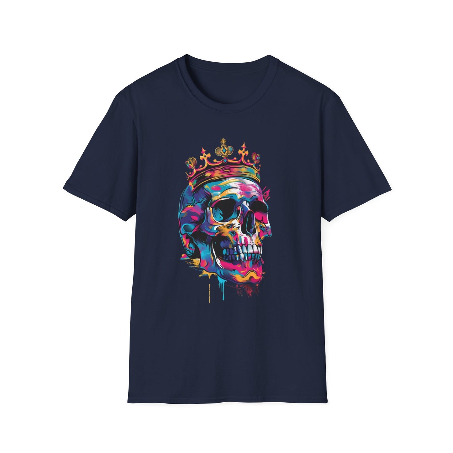 Vibrant Skull Crown T-Shirt Navy Printify T-Shirt Rhythm & Drip Apparel