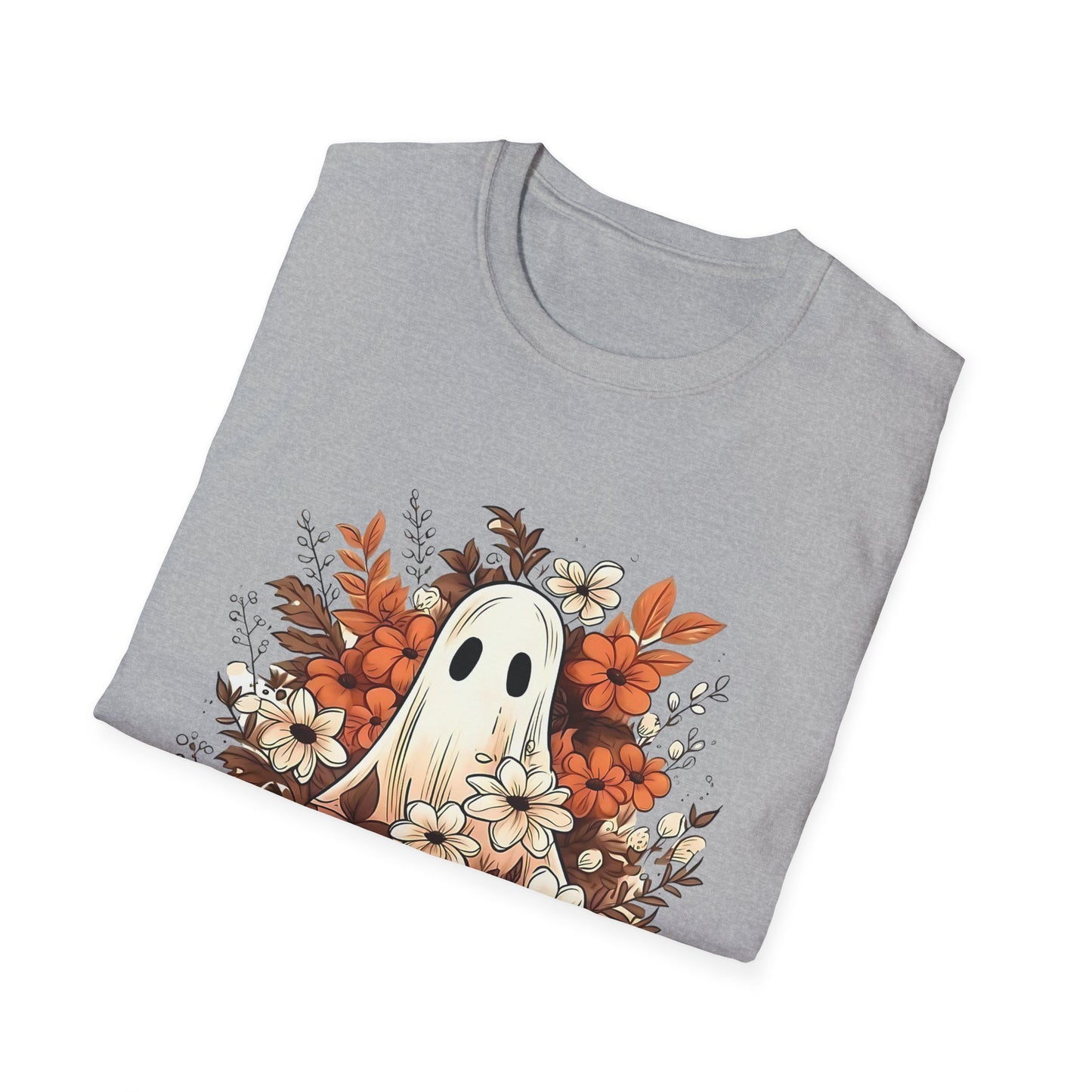 Autumn Ghost Unisex T-Shirt, Fall Apparel, Halloween Tee, Cute Pumpkin Shirt, Cozy Fall Fashion, Gift Idea for Halloween Lovers Printify T-Shirt Rhythm & Drip Apparel