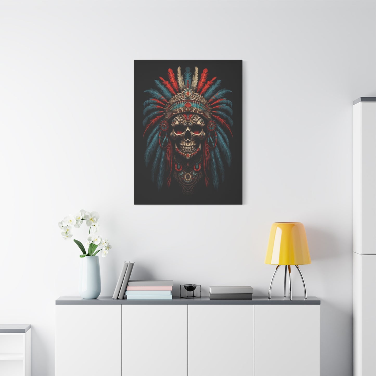 Skull- Bohemian Skull Warrior Canvas Art Print, Stretched Artwork for Home Decor, Tribal Wall Art, Unique Gift, Boho Aesthetic Rhythm & Drip Canvas Rhythm & Drip Apparel