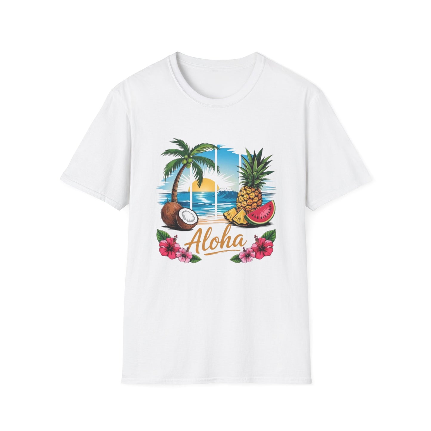 Summer- Aloha Tropical T-Shirt White Printify T-Shirt Rhythm & Drip Apparel