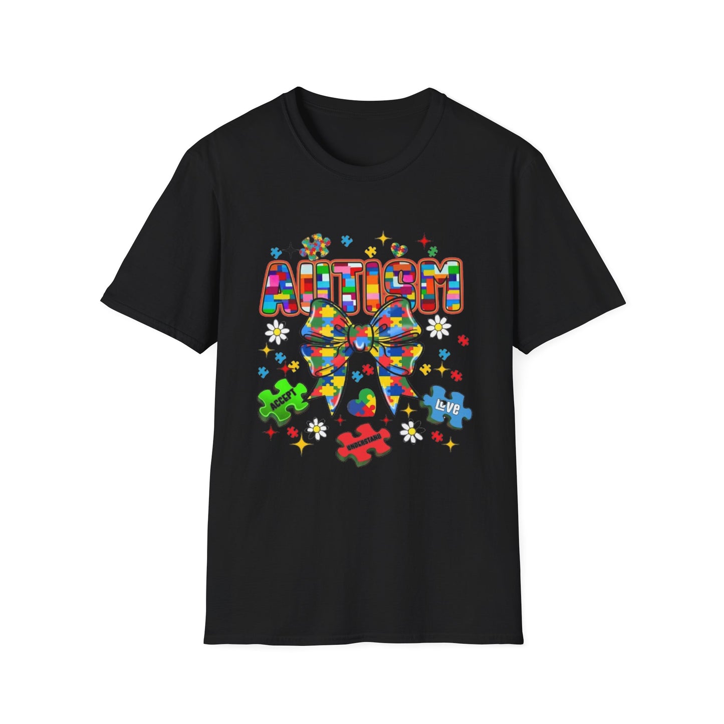 Autism- Autism Awareness Bow T-Shirt Black Printify T-Shirt Rhythm & Drip Apparel