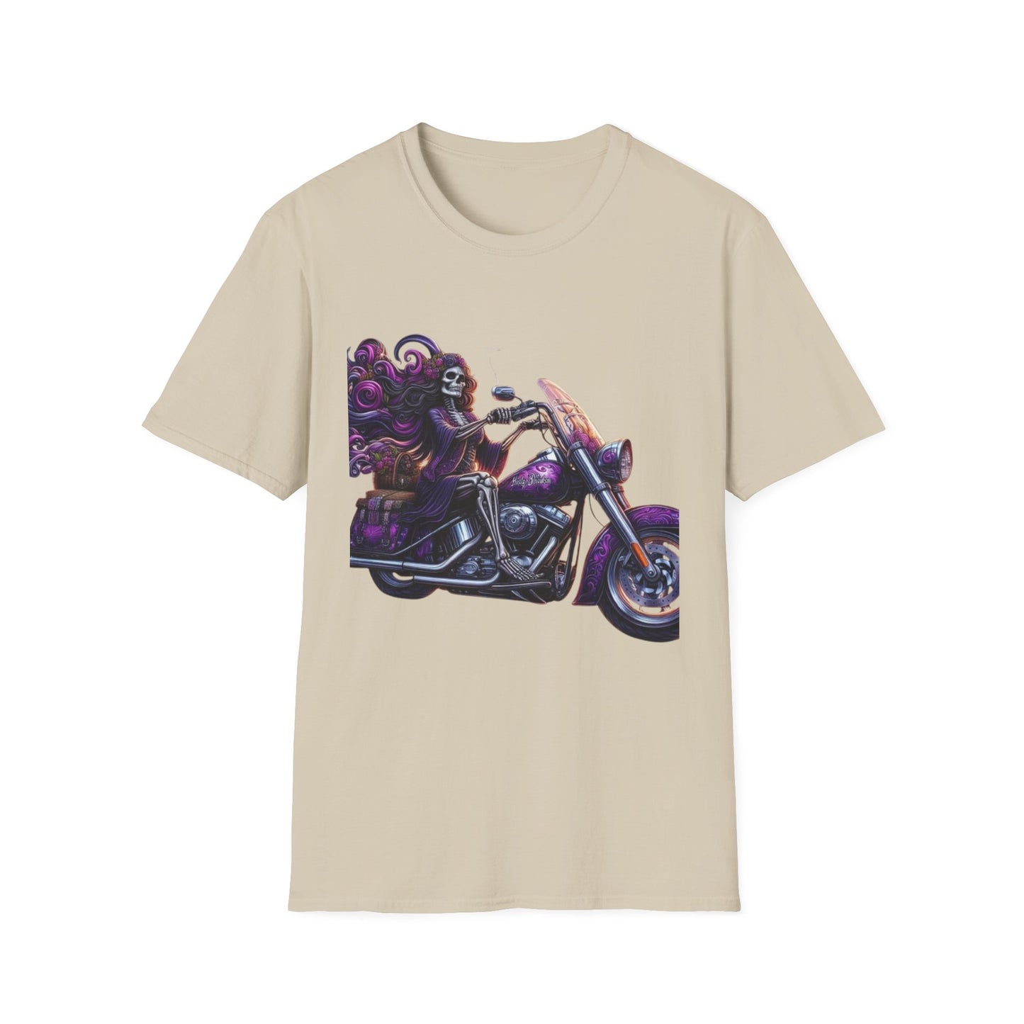 Woman Skeleton Biker T-Shirt Sand Printify T-Shirt Rhythm & Drip Apparel