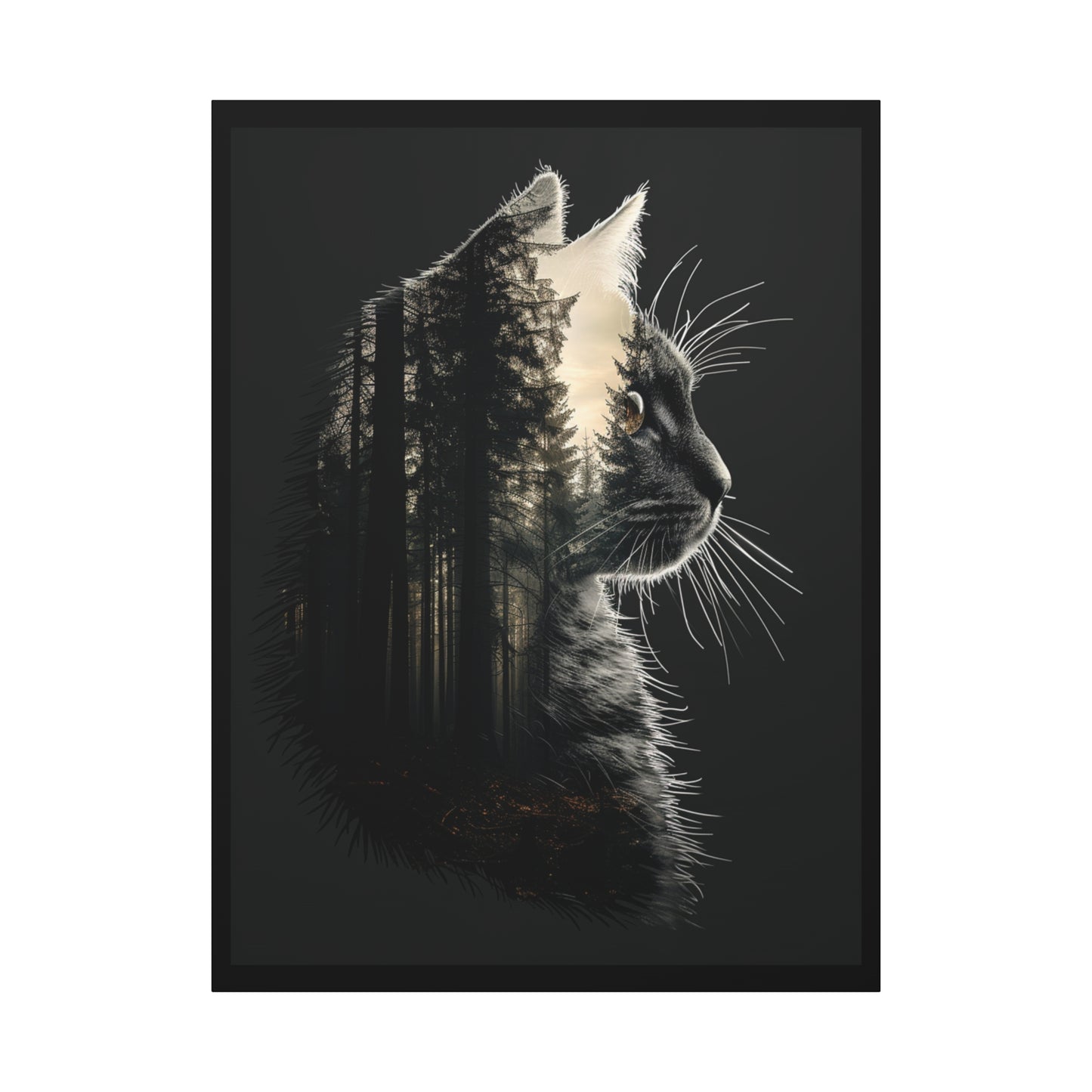 Cat- Black Cat Forest Canvas Art, Cat Lover Decor, Unique Wall Artwork, Modern Home Decoration, Gift for Animal Lovers, Nature-Inspired Art 36" x 48" (Vertical) 1.25" Rhythm & Drip Canvas Rhythm & Drip Apparel