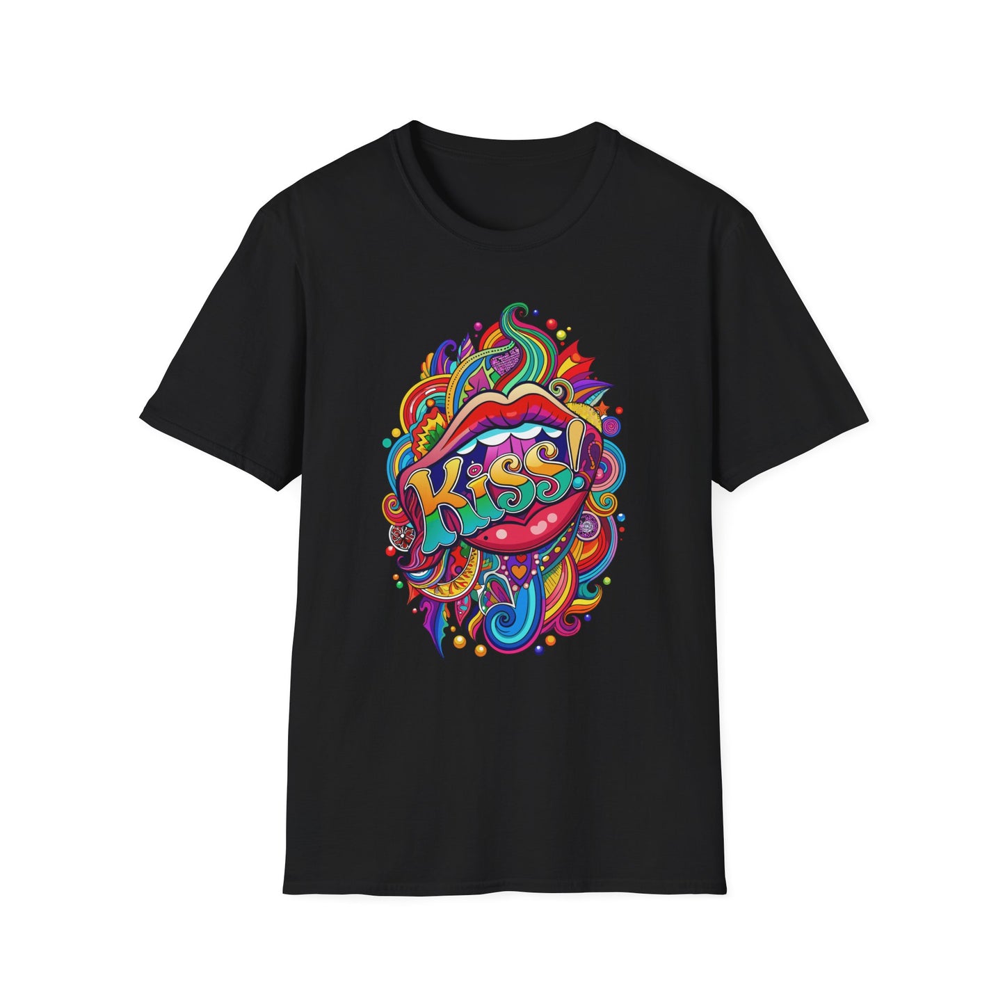 Vibrant Kiss Graphic T-Shirt Black Printify T-Shirt Rhythm & Drip Apparel