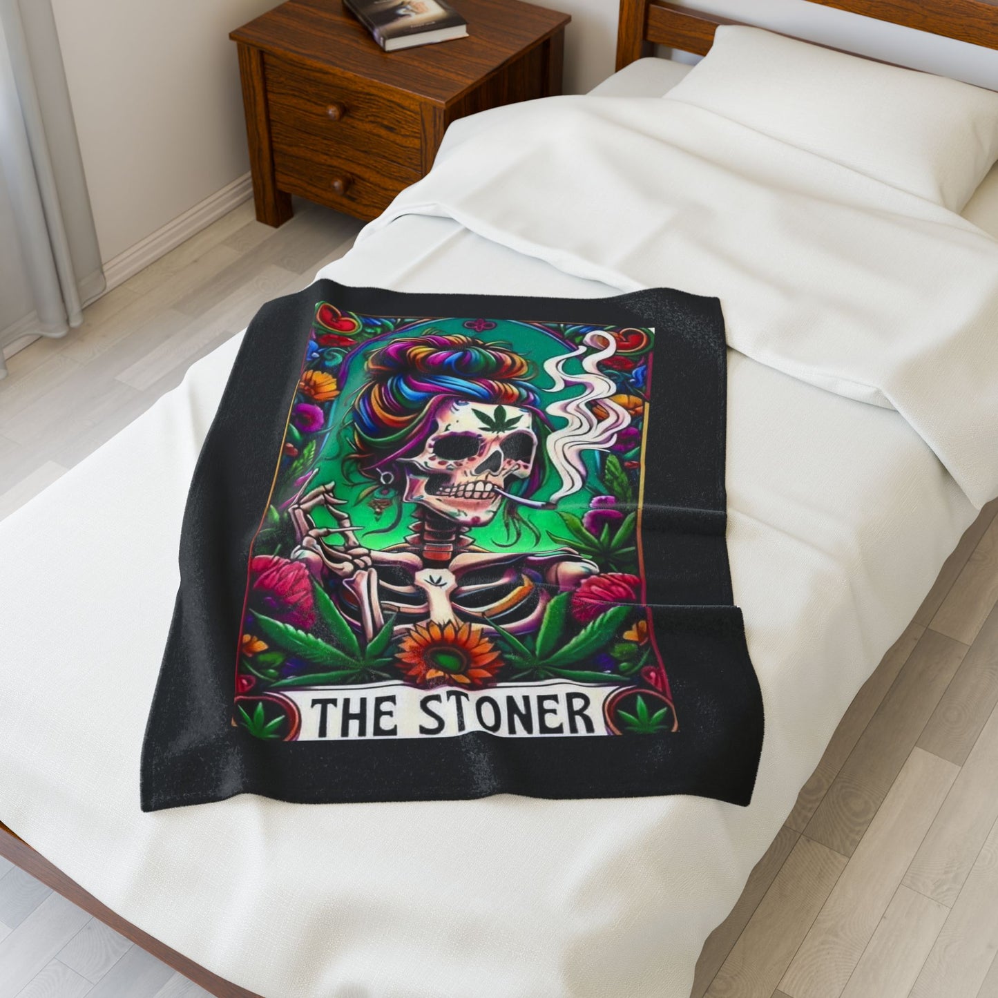 Tarot- Skull Stoner Velveteen Plush Blanket, Cozy Throw for Home, Gift for Smokers, Vibrant Decor, Halloween, Chill Vibes Printify All Over Prints Rhythm & Drip Apparel