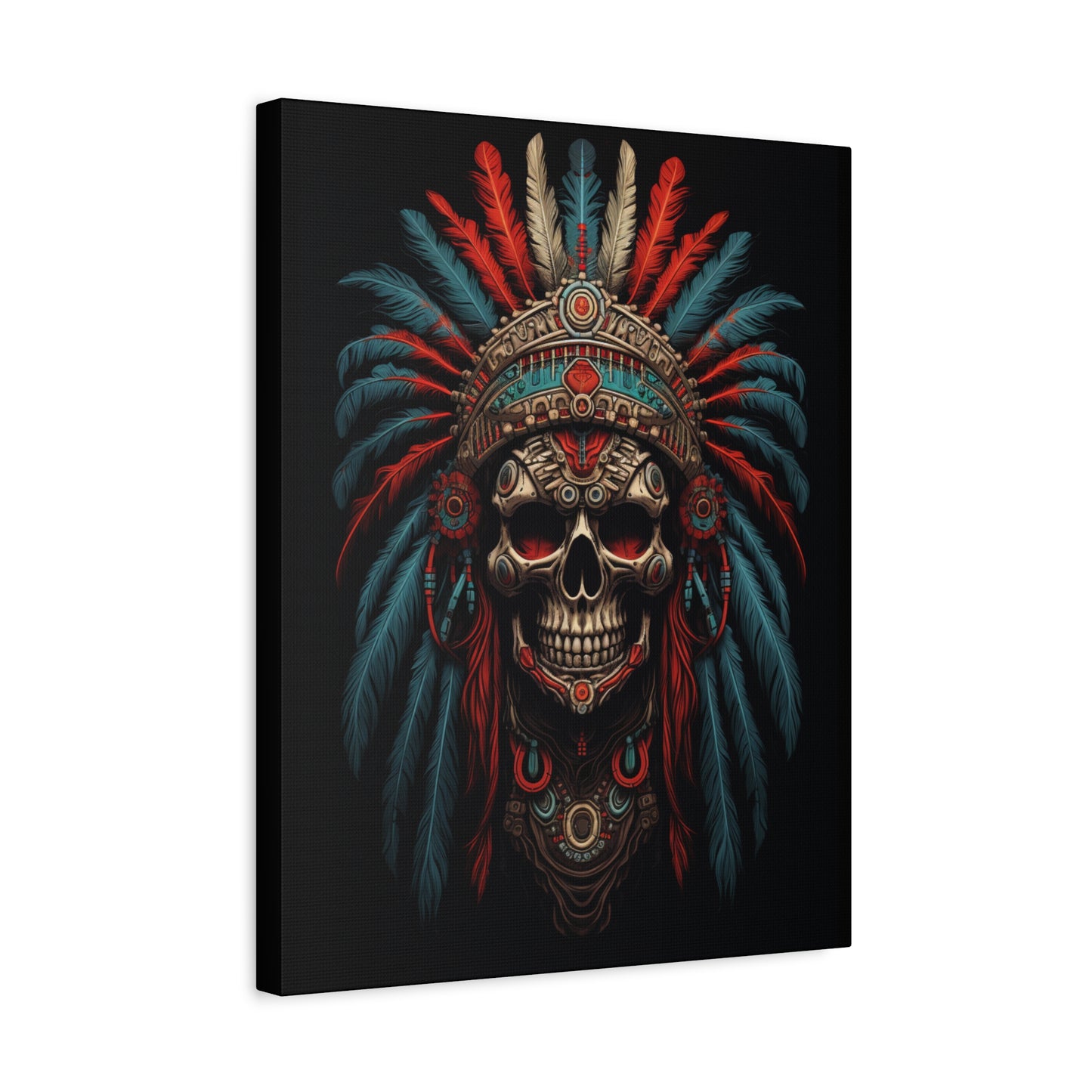 Skull- Bohemian Skull Warrior Canvas Art Print, Stretched Artwork for Home Decor, Tribal Wall Art, Unique Gift, Boho Aesthetic Rhythm & Drip Canvas Rhythm & Drip Apparel