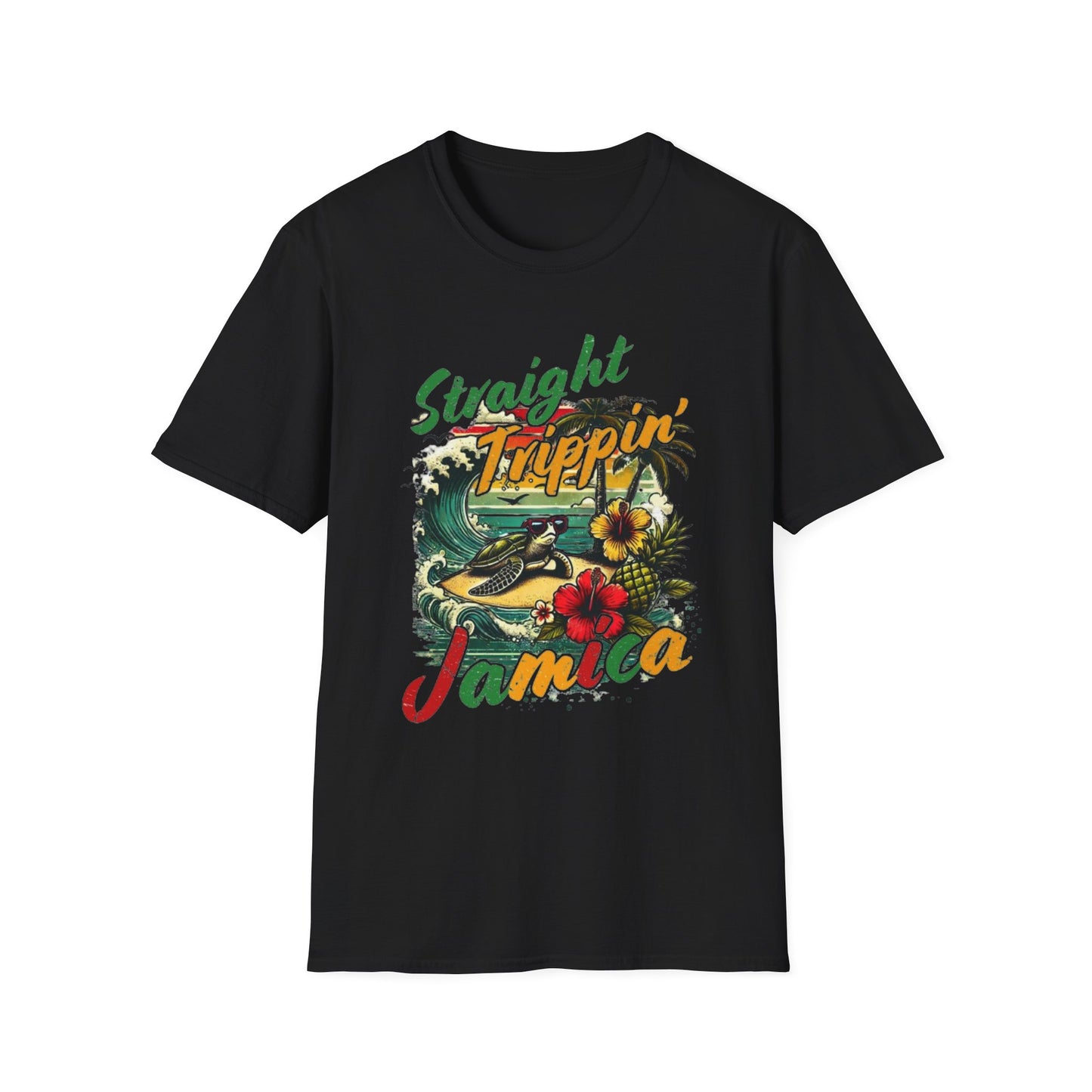 Summer- Straight Trippin' Jamaica Tee Black Printify T-Shirt Rhythm & Drip Apparel