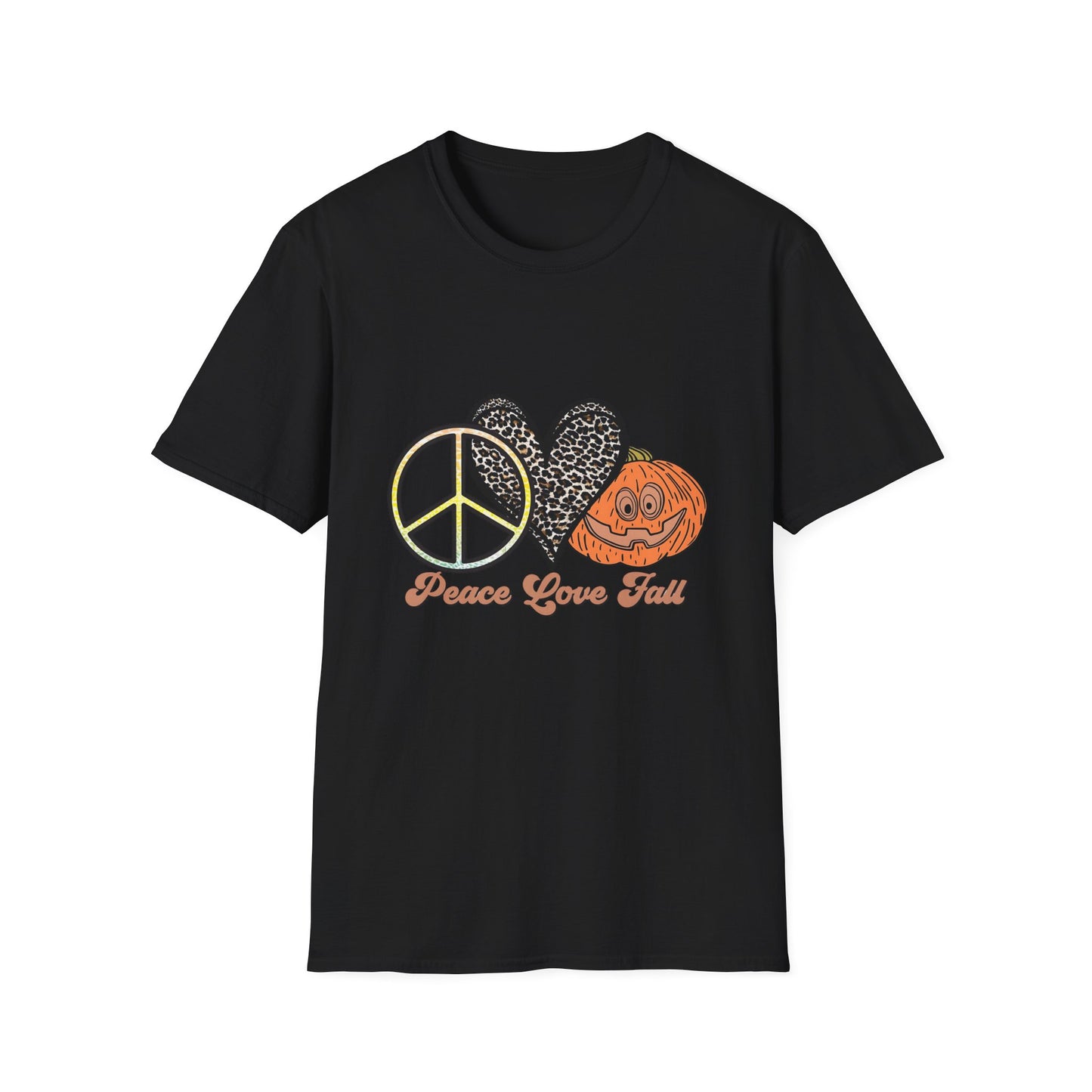 Fall Vibes Unisex T-Shirt - Peace Love Fall, Autumn Tee, Halloween Shirt, Cozy Casual Wear, Gift for Pumpkin Lovers Black Printify T-Shirt Rhythm & Drip Apparel