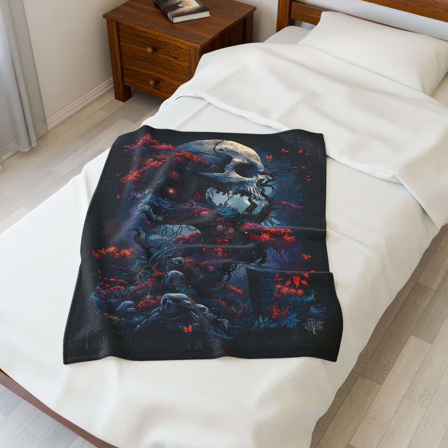Skull- Gothic Skull Velveteen Plush Blanket, Cozy Throw Blanket, Halloween Decor, Soft Fleece Blanket, Unique Gift for Home, Comfort Blanket Rhythm & Drip All Over Prints Rhythm & Drip Apparel